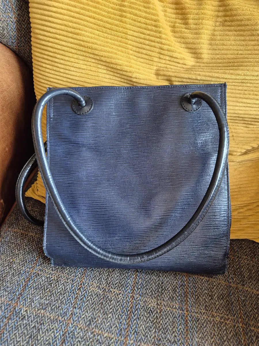Vintage Alpa Italy Handbag Black Epi Wave Rippled Leather Square Tote Shoulder Bag