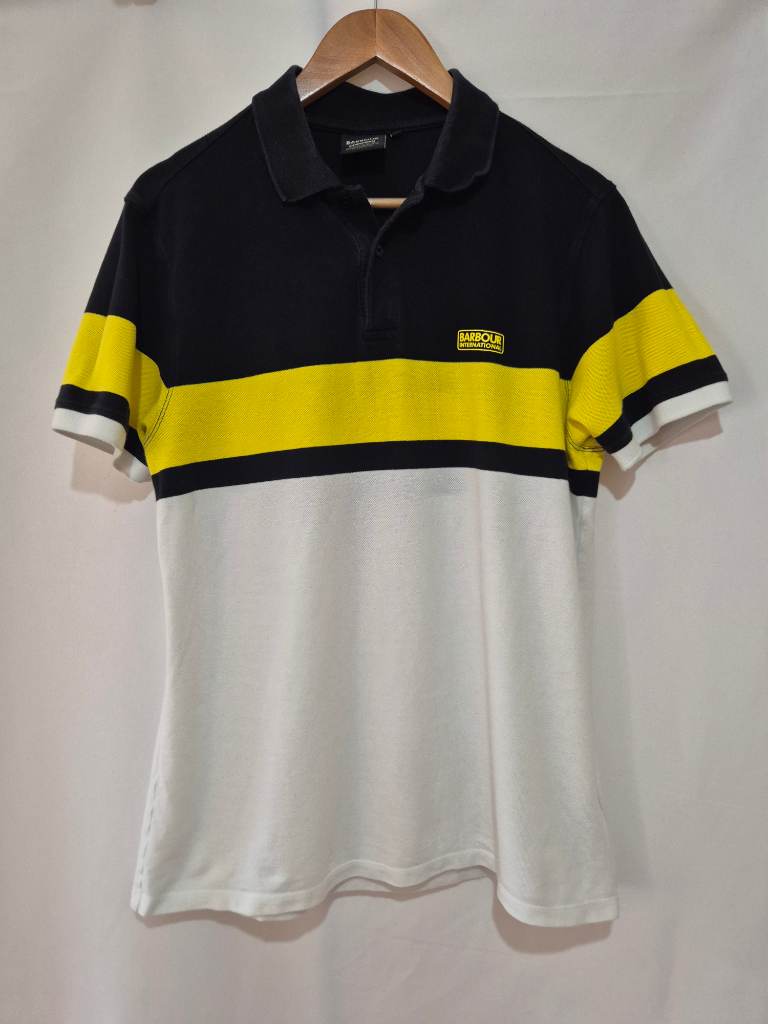 Barbour Short Sleeve Polo Shirt M Medium 40-42 Chest White Multi Spring Summer