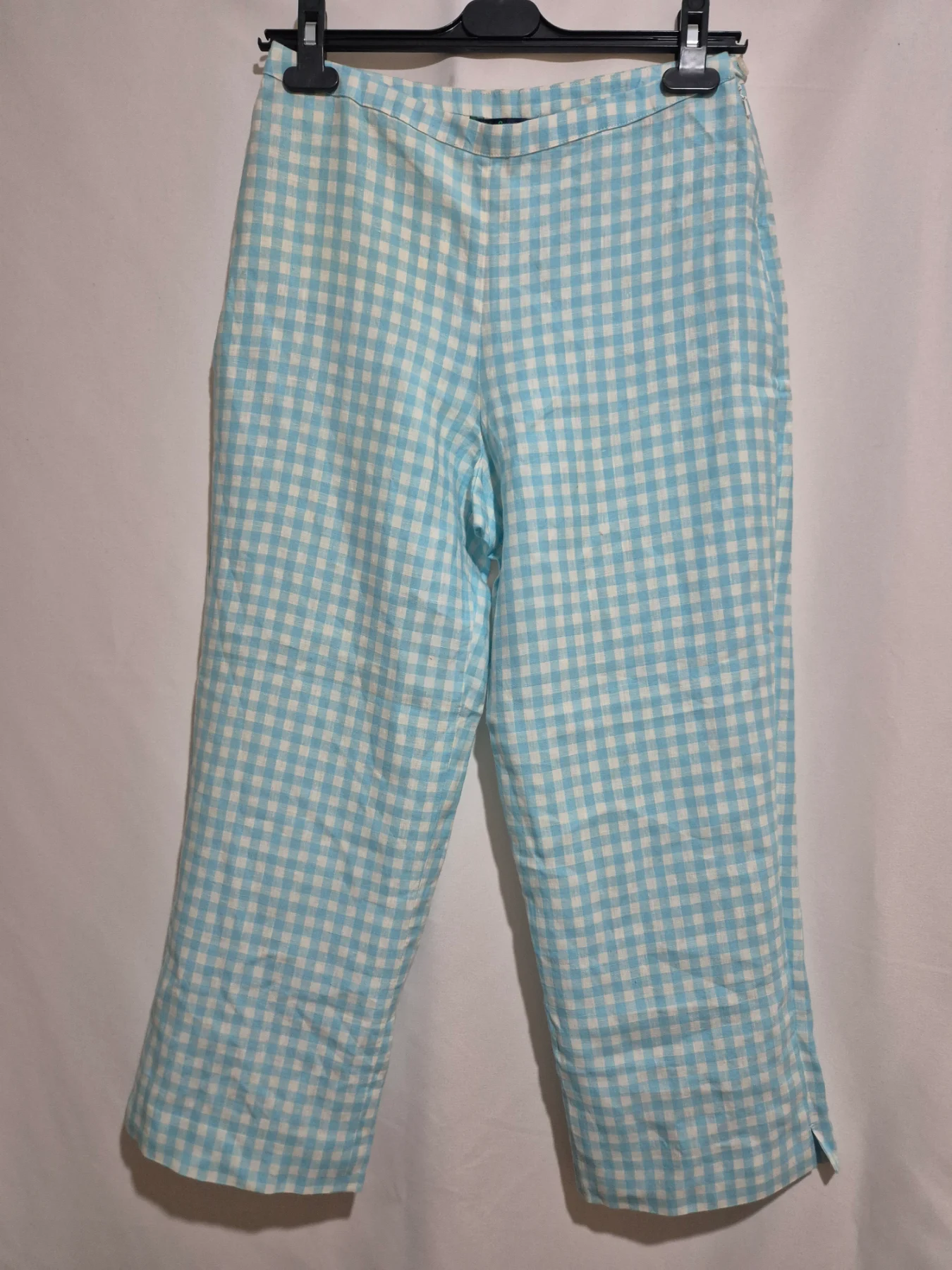 Boden Light Blue Gingham Linen Cropped Trousers Womens Size 8 Checked Capri Pants