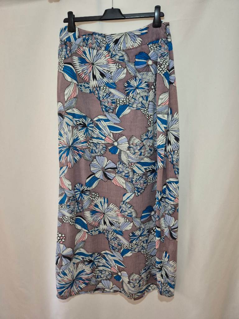 Women's Mantaray Faithful and True Maxi Skirt 12 Grey Floral Print Spring Summer