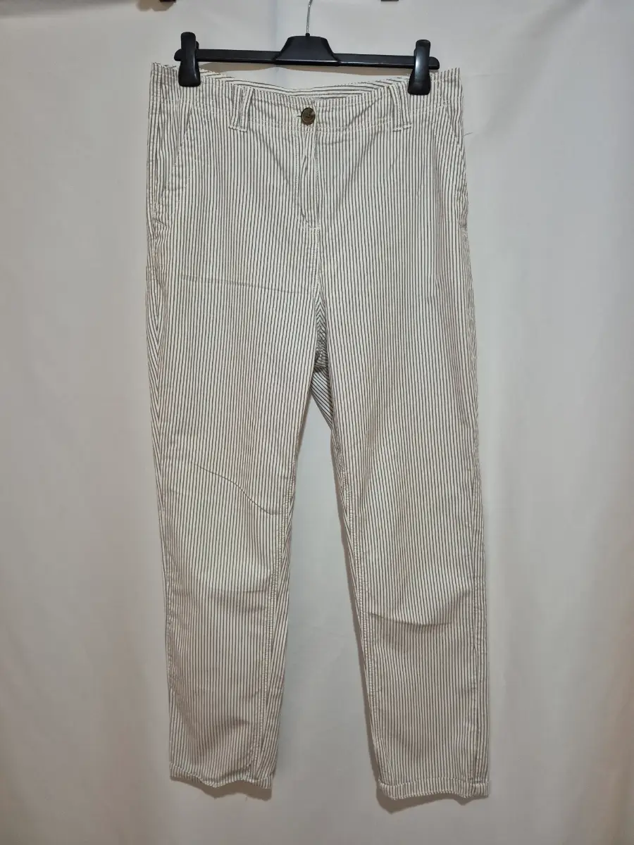 Women's Next Pin Stripe Trousers size 14 (34 x 39) White Beige High Rise Cotton