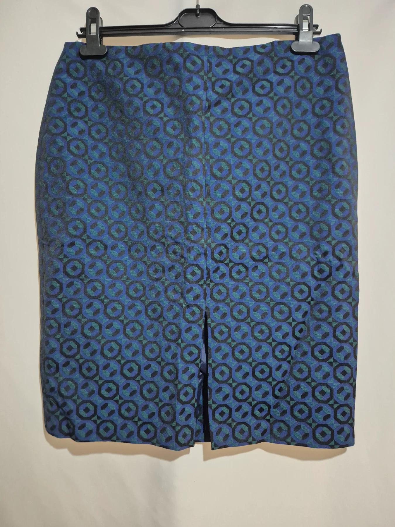 Boden Patricia Pencil Skirt Size 12 Teal Blue Green Geometric Lined Straight