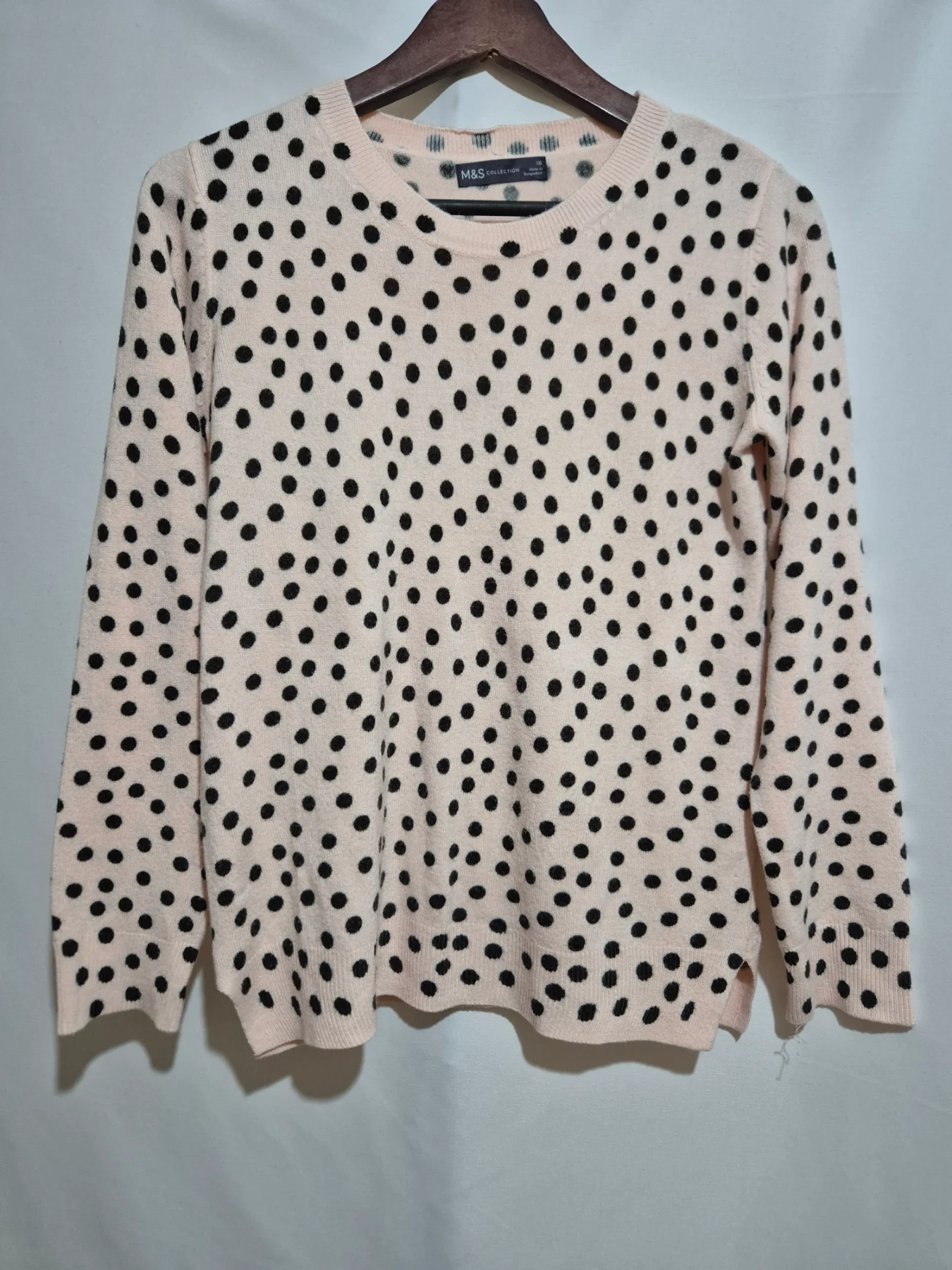 M&S Marks And Spencer Pink Black Polka Dot Jumper Womens Size 10 Spotty Sweater