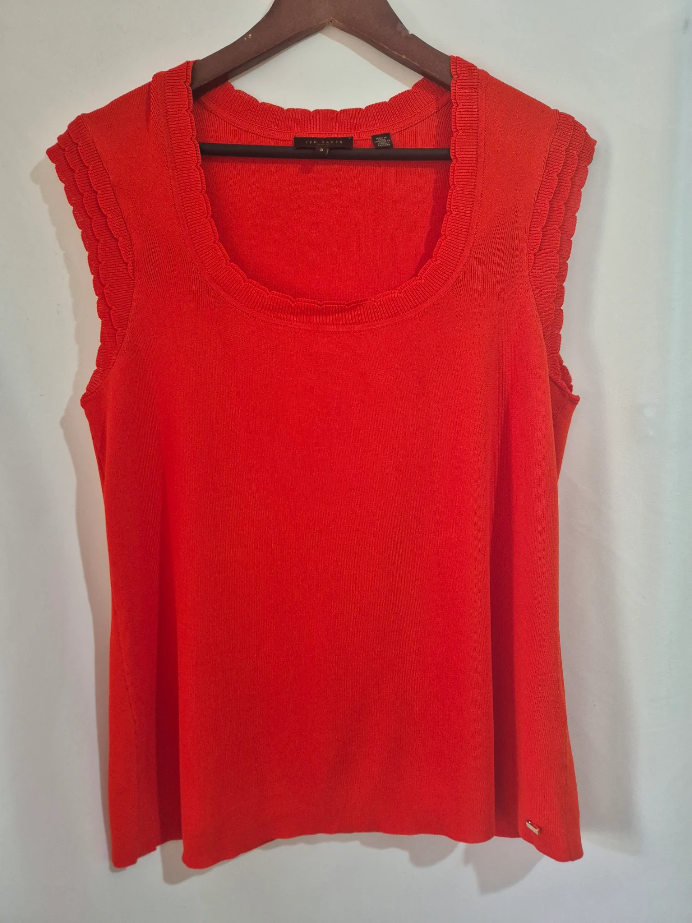 Ted Baker Orange Top Womens 3 UK 12 Scallop Detail Knitted Sleeveless Blouse Vest