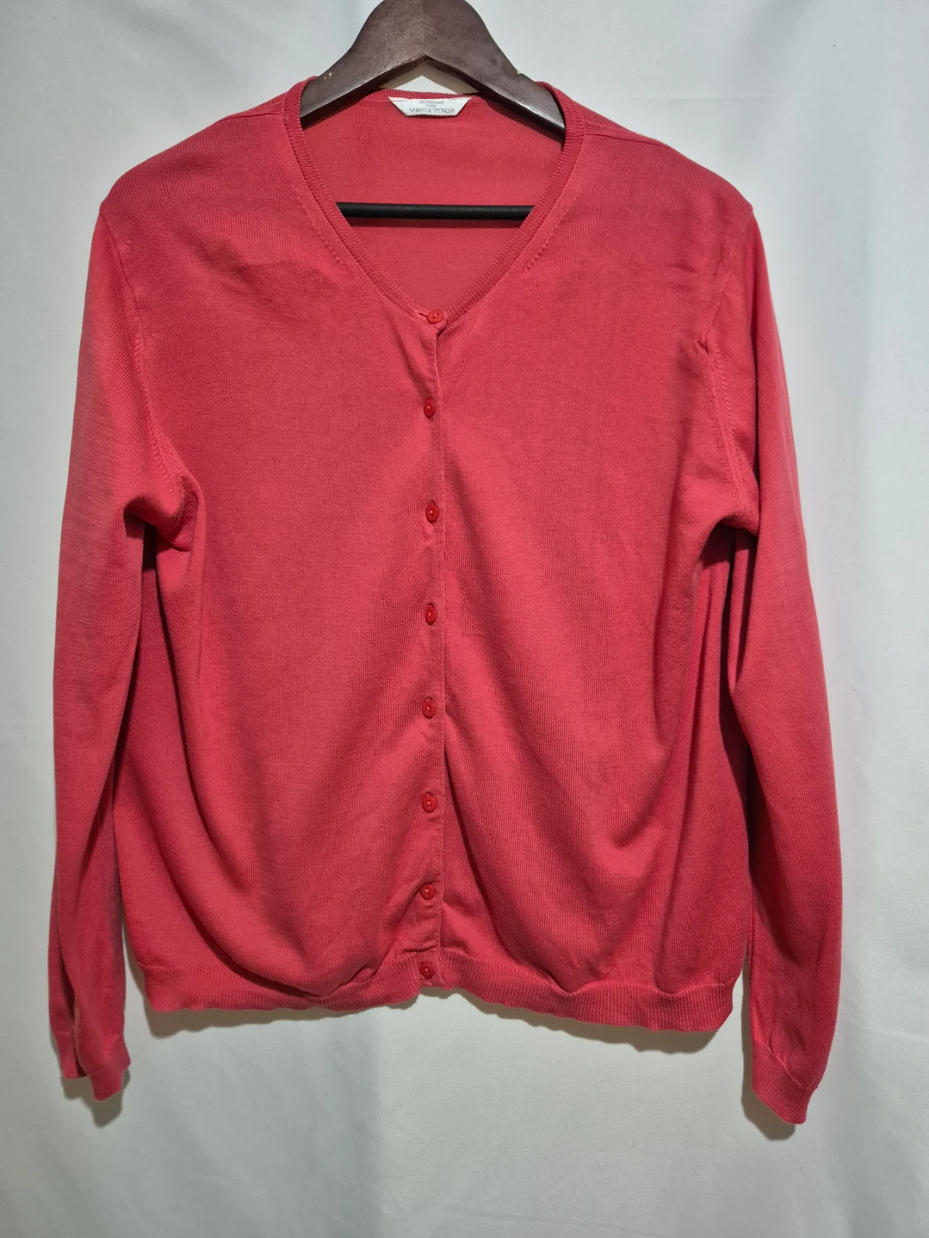 Vintage St Michael M&S Coral Pink Cardigan Size 18 Knit Button Up Sweater 80s 90s