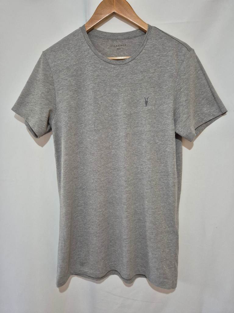 Men's All Saints Short Sleeve T-shirt Top size S Small chest 36 Grey Spring Summer