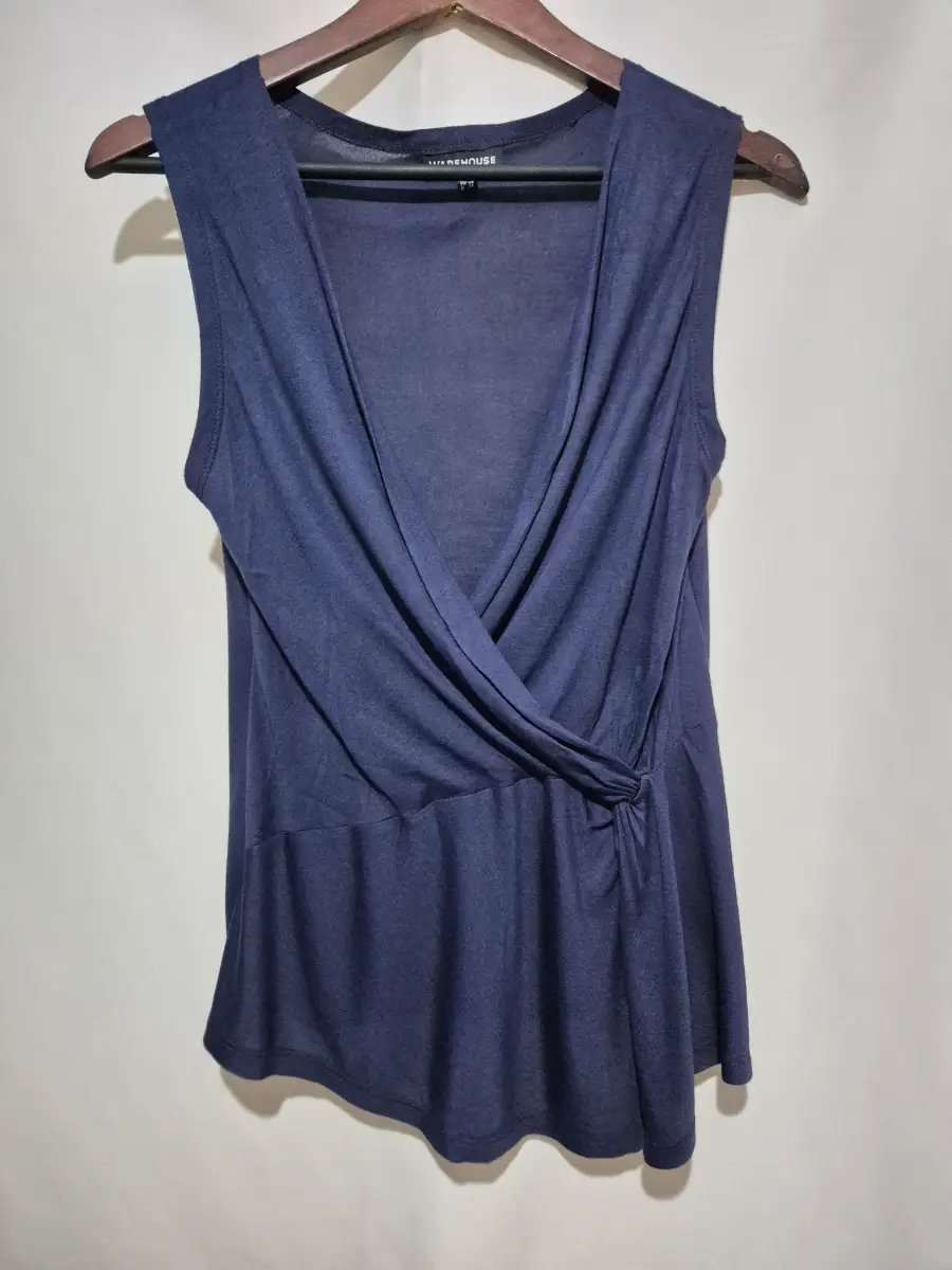 Warehouse Navy Dark Blue Top Size 10  Sleeveless Wrap Front Twist Knot Draped V