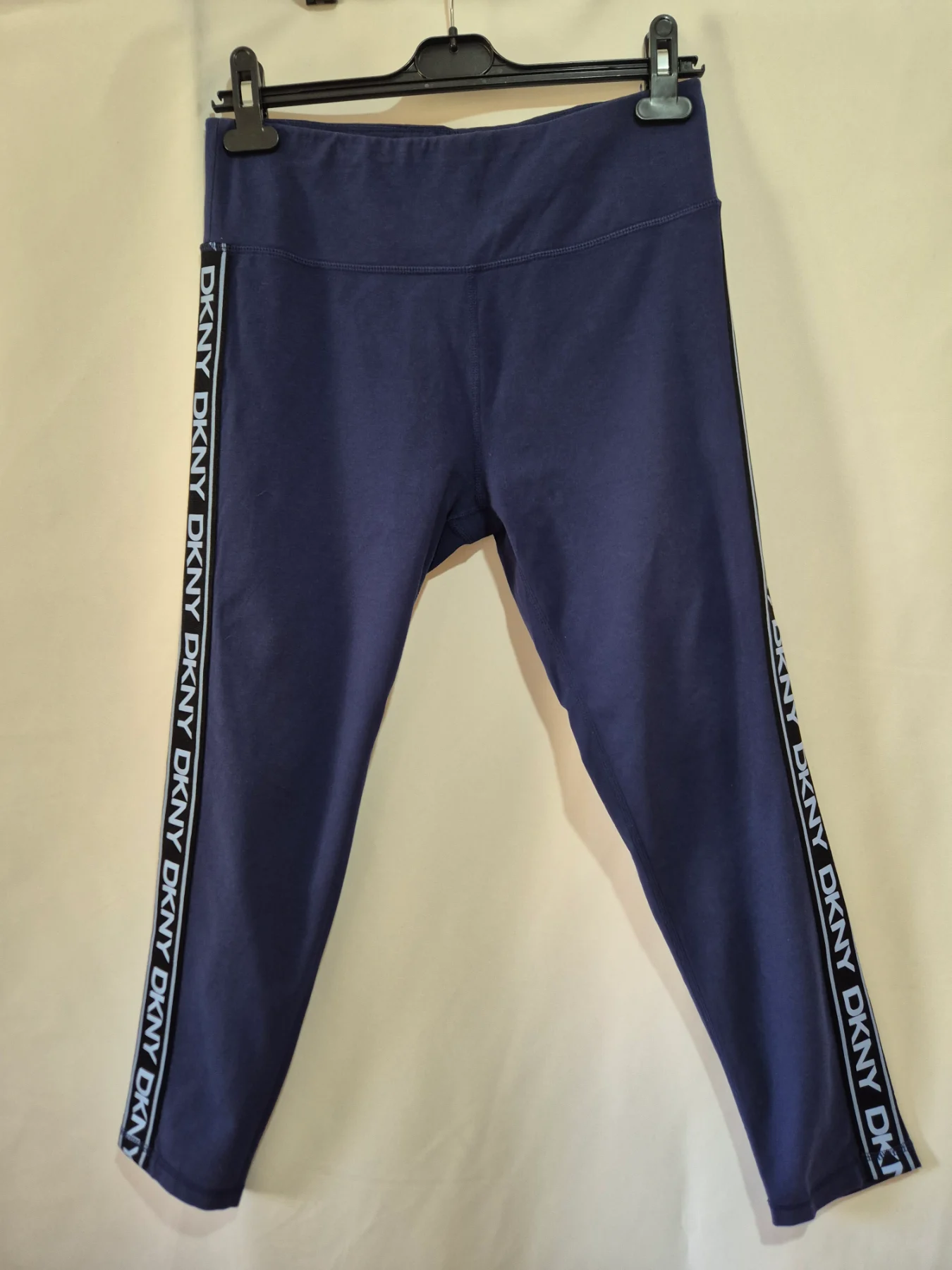 DKNY Navy Blue Cropped Leggings Size S 8 10 Side Logo Tape Gym Yoga Activewear
