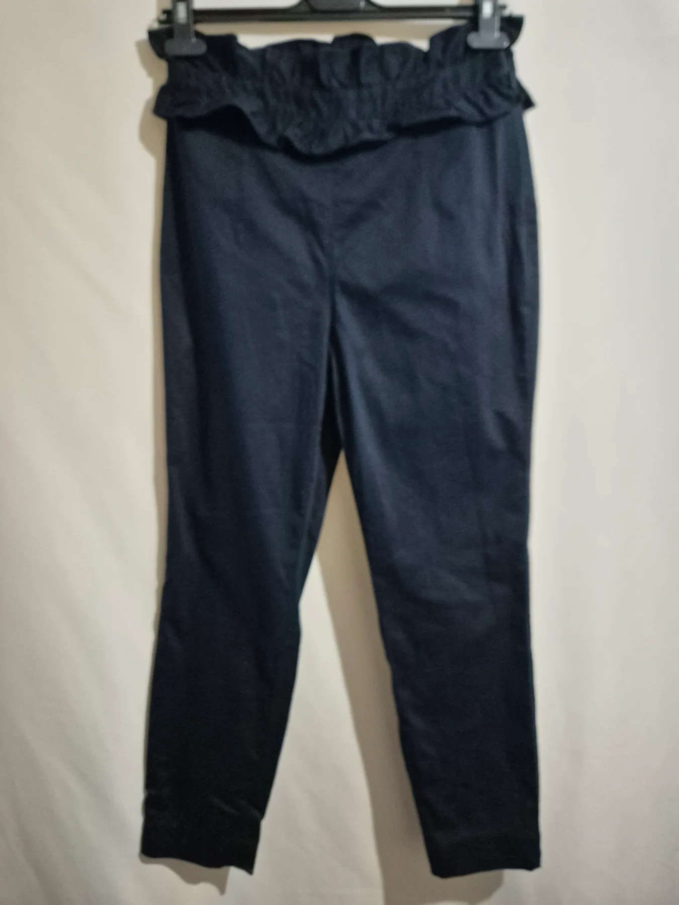 Ted Baker Paperbag Crop Trousers Size 1 UK 6 Navy Blue High Waisted Ruffle Frill Smart