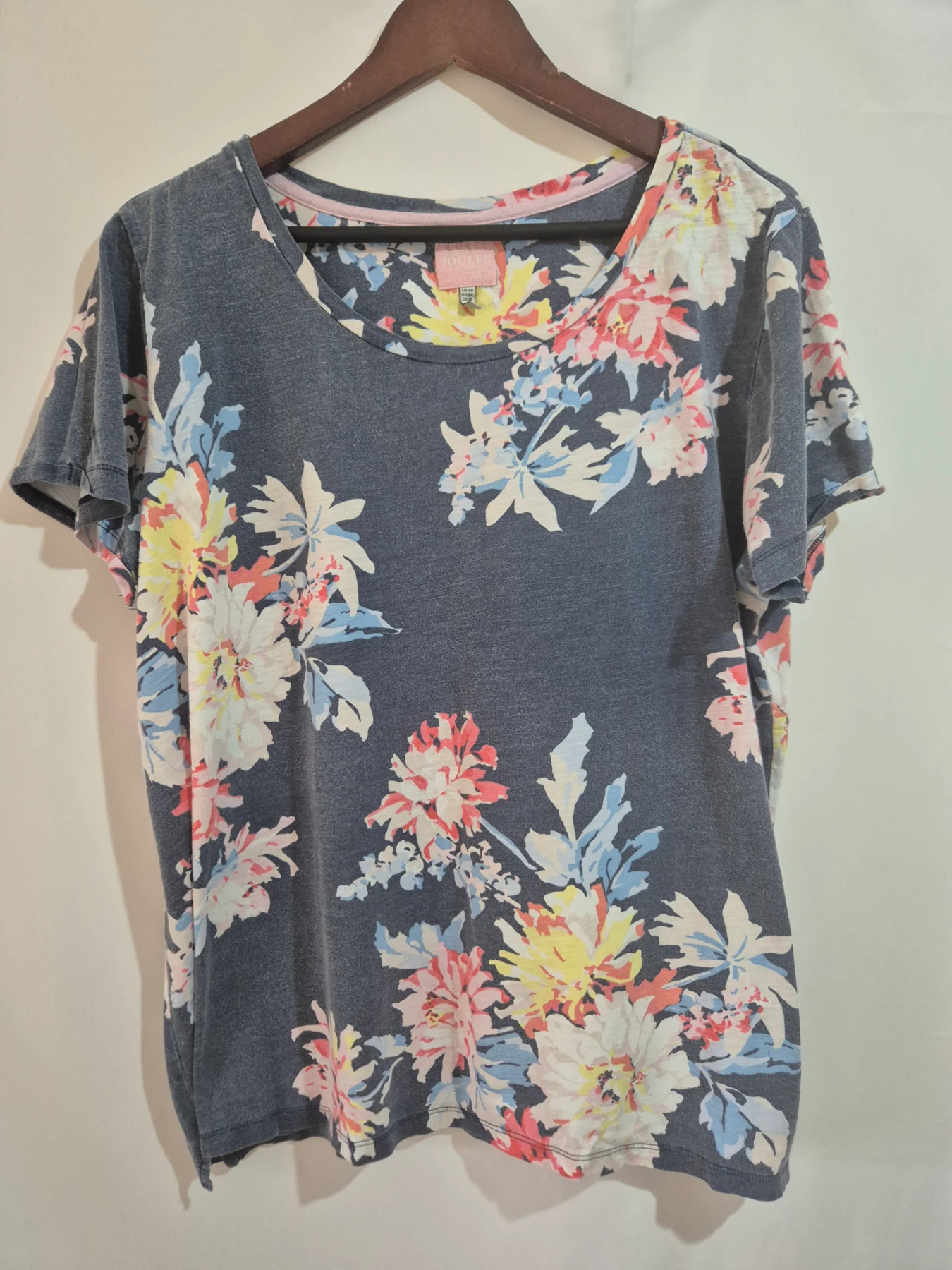 Joules Navy Blue Floral Print Top Womens size 20 Cotton Short Sleeve Casual T-Shirt