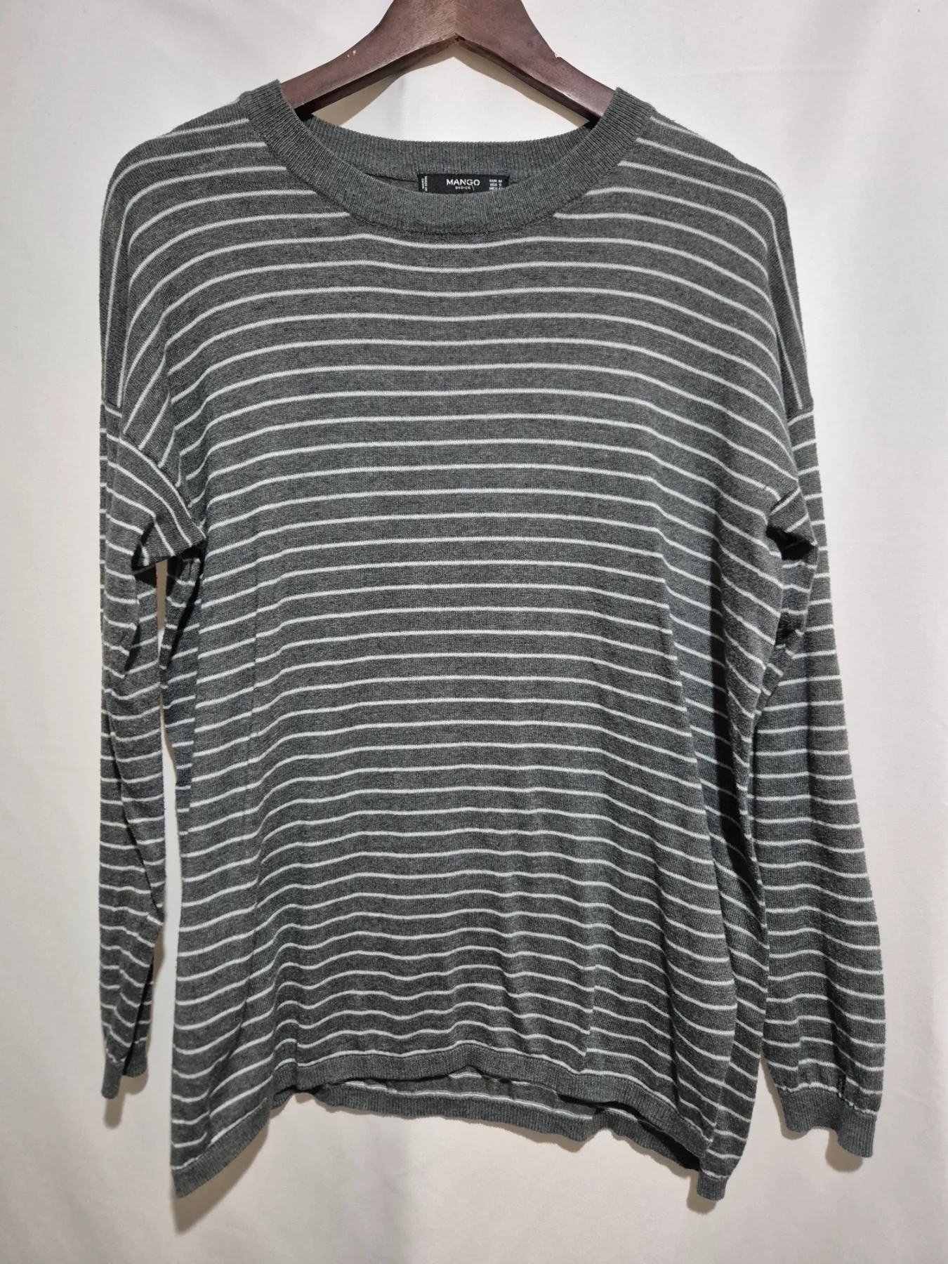 Mango Grey Striped Jumper 12 M Medium White Stripe Long Sleeve Knit Sweater Top