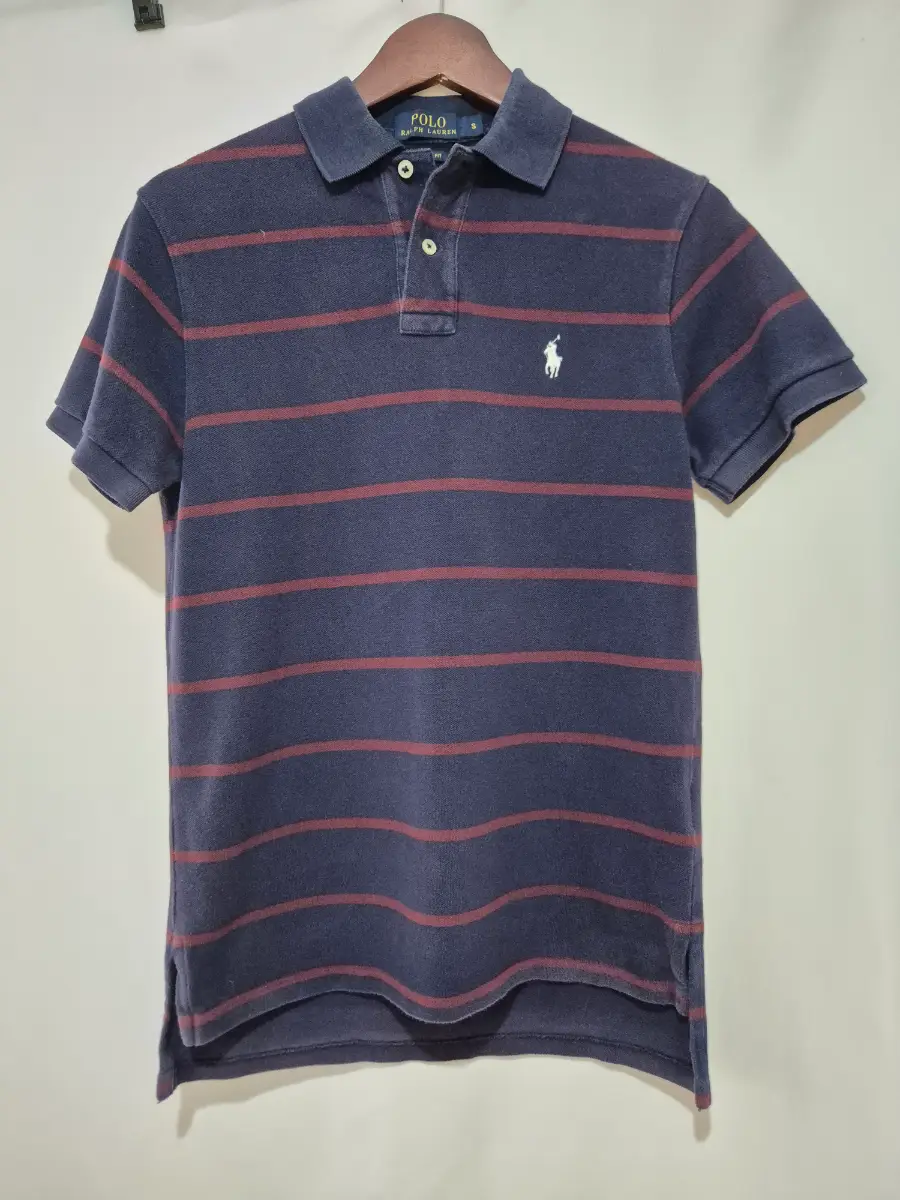 Polo Ralph Lauren Polo Shirt Mens Size S Custom Fit Navy Blue Red Striped Mesh Pique
