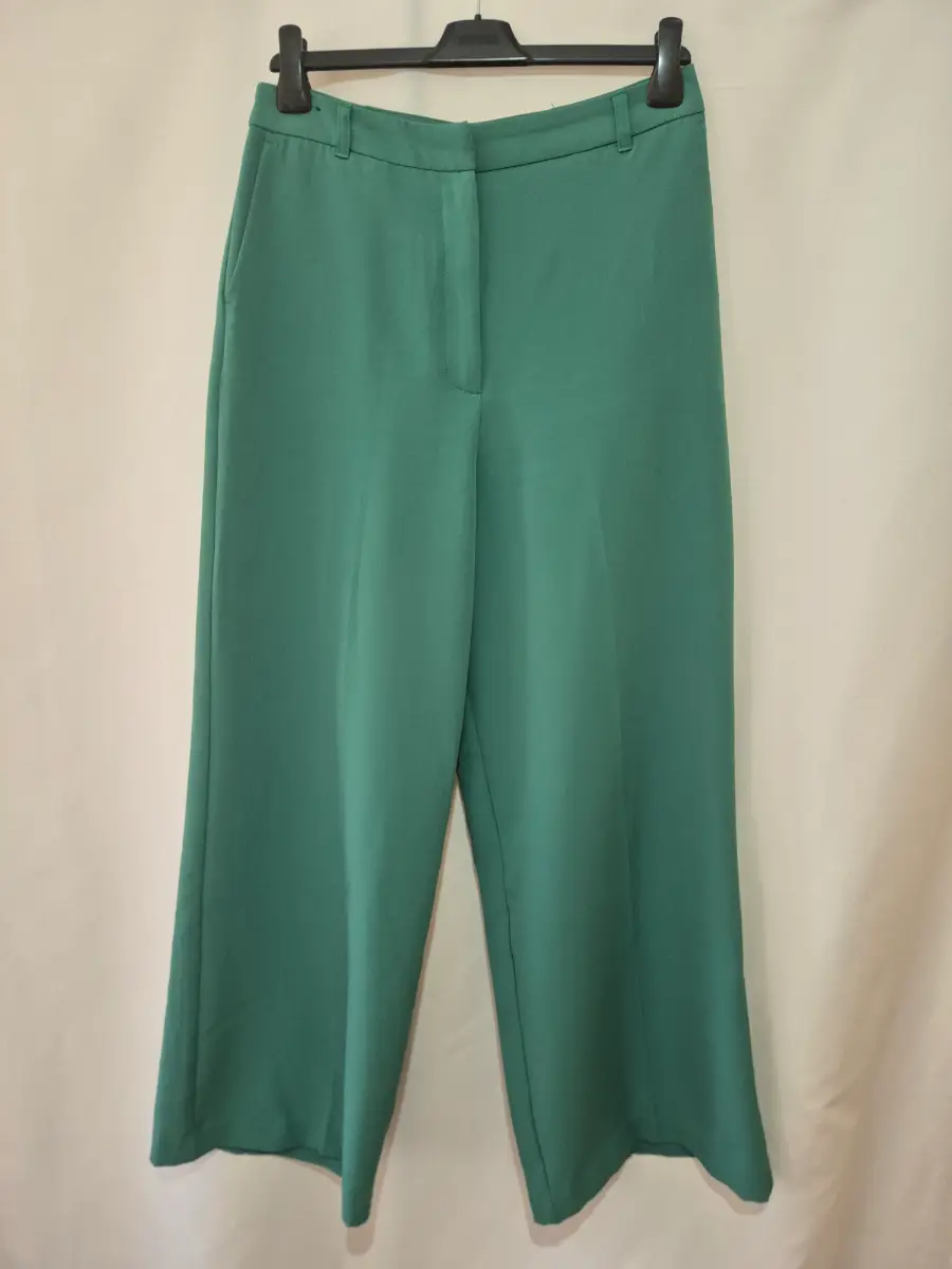 Women's New Look Wide Leg Trousers Size 10 (30 x 30) Green Smart Work Formal