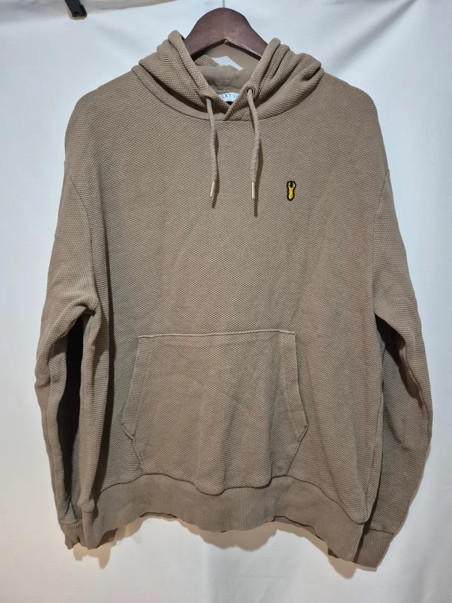Next SP Mens Light Khaki Hoodie Size L Waffle Textured Jumper Sweatshirt Stag