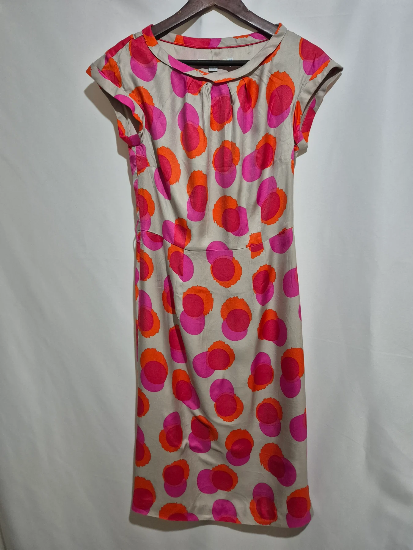 Boden Putney Pink Orange Dress Size 8L 8 Long Silk Blend Circle Retro Shift Tall