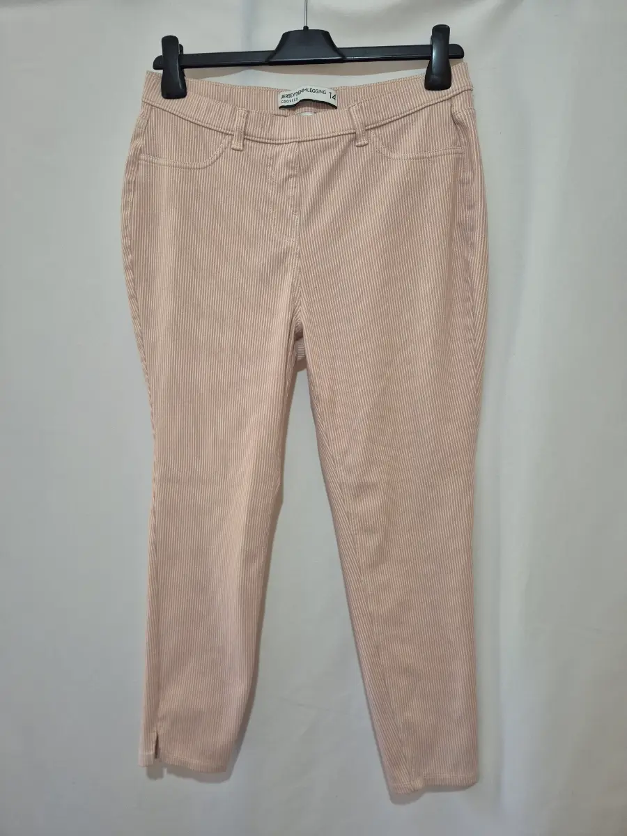 Women's Next Jersey Denim Leggings Cropped size 14 Pale Pink Pinstripe