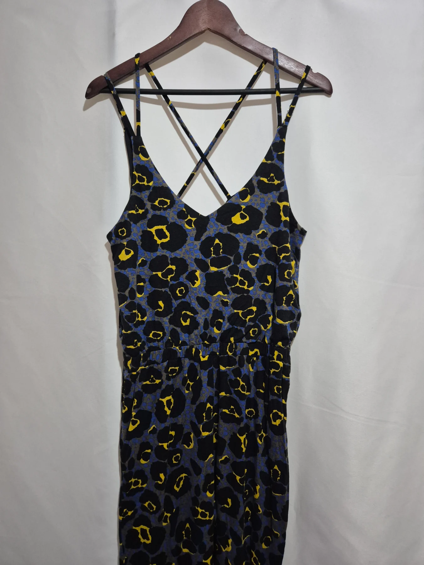 Topshop Blue Leopard Print Jumpsuit Womens Size 10 Animal Strappy Crossover Day