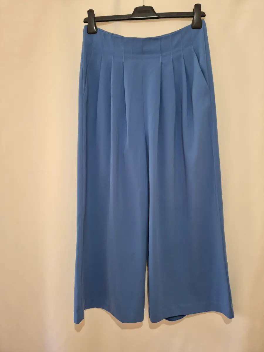 Topshop Y2K Wide Leg Cropped Trousers size 8 (28 x 24) Blue High Rise Rear Zip