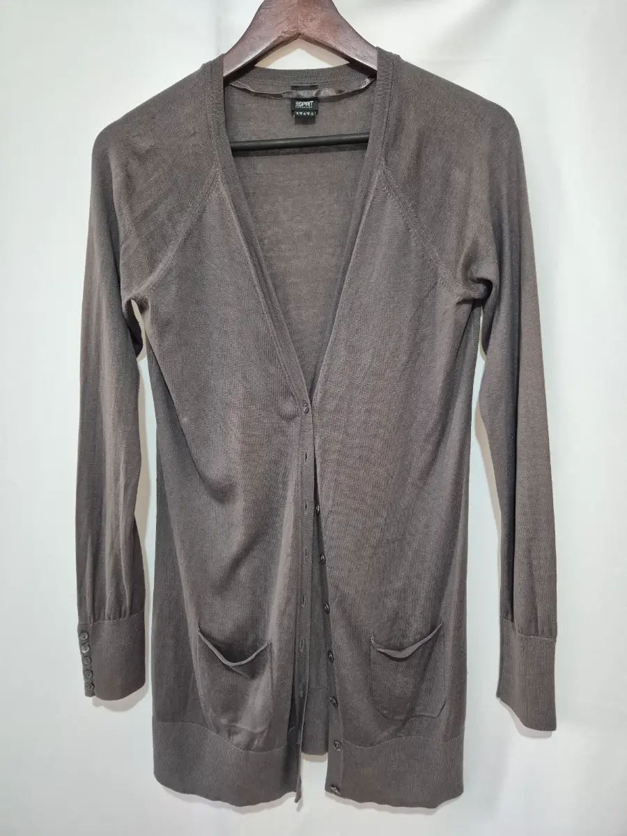 Women's Esprit 55% Silk Long Sleeve Cardigan size S 8-10 Grey Lightweight