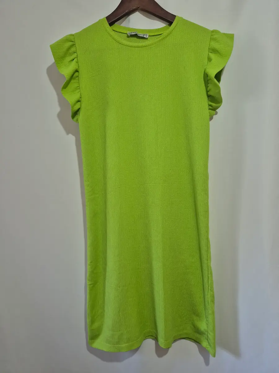 Big Dart Lime Green Shift Dress Women's Size 12 Ruffle Sleeve Crepe Fabric Tunic