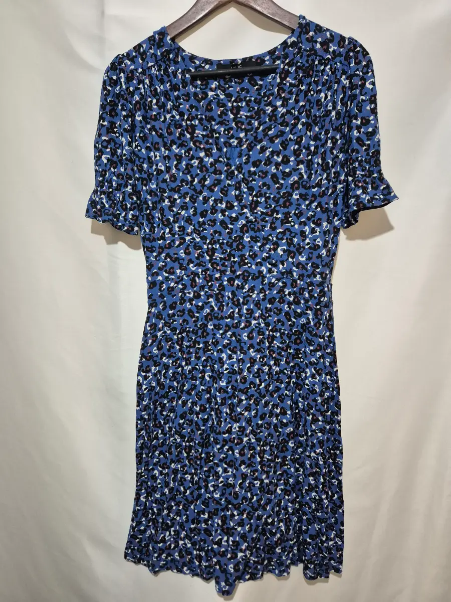 Next Short Sleeve Tea Dress size 10 Blue Leopard Print Knee Length Jersey