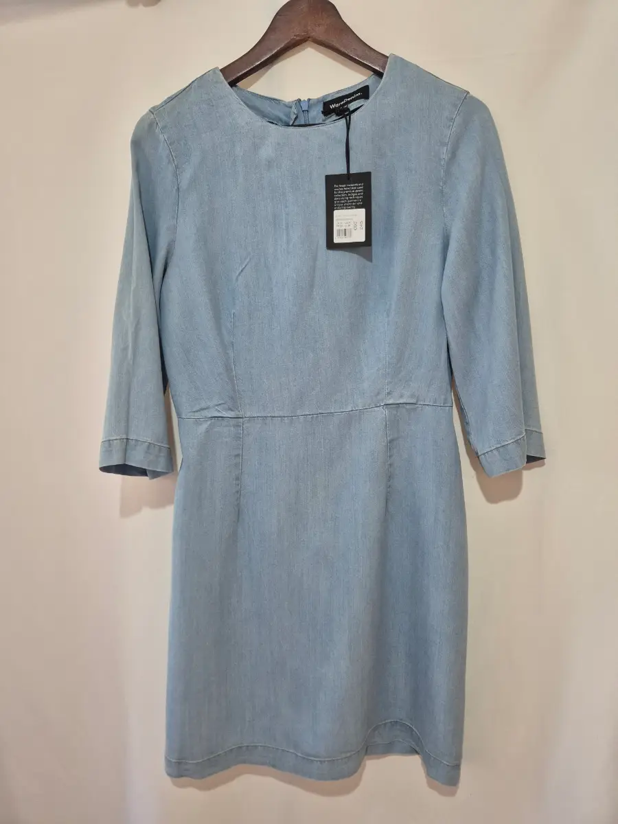 Warehouse 3/4 Sleeve Denim Dress size 10 Light Blue Lightweight Spring Summer
