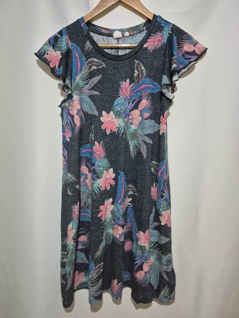 Women's GAP Short Sleeve Tunic Dress size S Small 8-10 Grey Floral Spring Summer