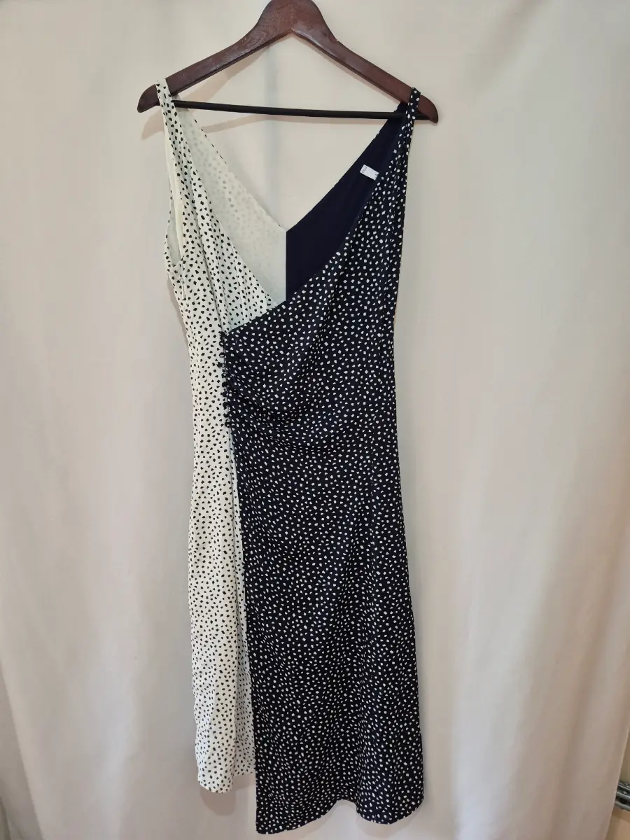 Women's MNG Mango Sleeveless V-Neck Dress size M 12 UK White Navy Lined Wedding Prom Party