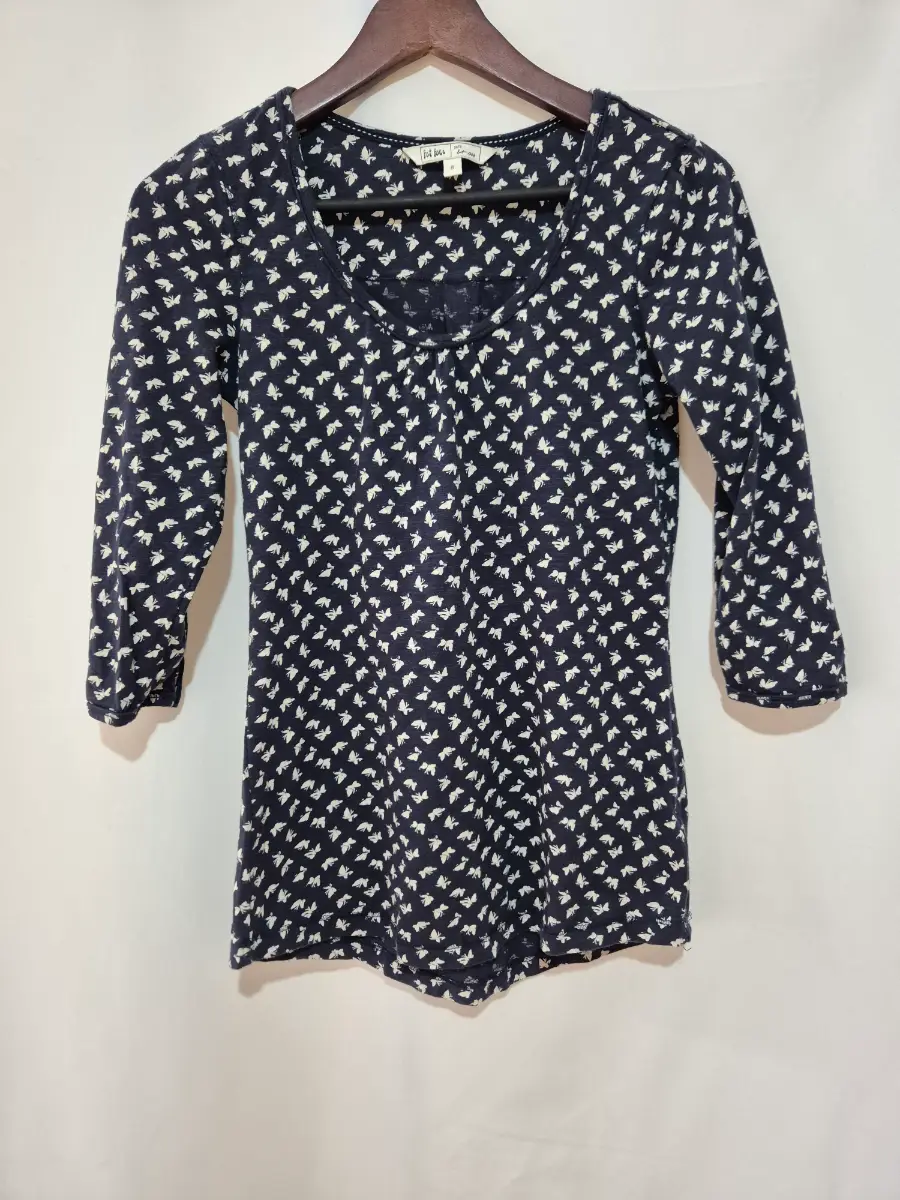 Women's Fatface Fat Face 3/4 Sleeve Top Tunic size 8 Navy Butterflies Print