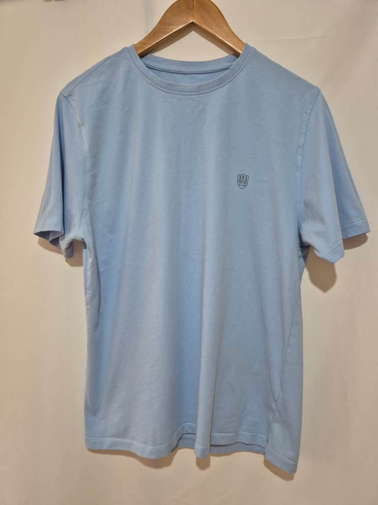 Men's Police Short Sleeve T-shirt Top size L Large chest 42" Light Blue Spring Summer