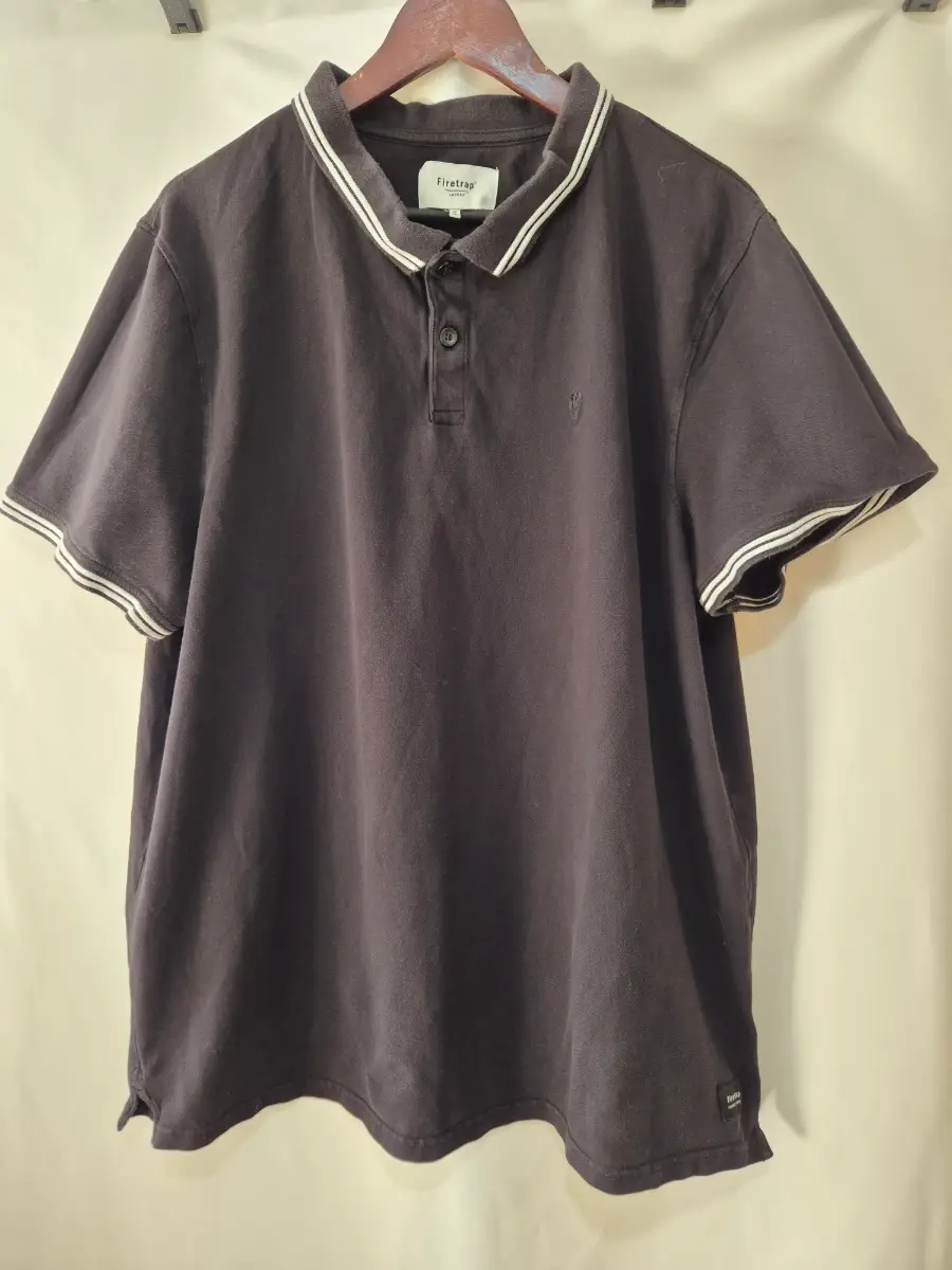 Firetrap Black Polo Shirt Mens Size XXXL 3XL Short Sleeve Tipped Twin Stripe Pique