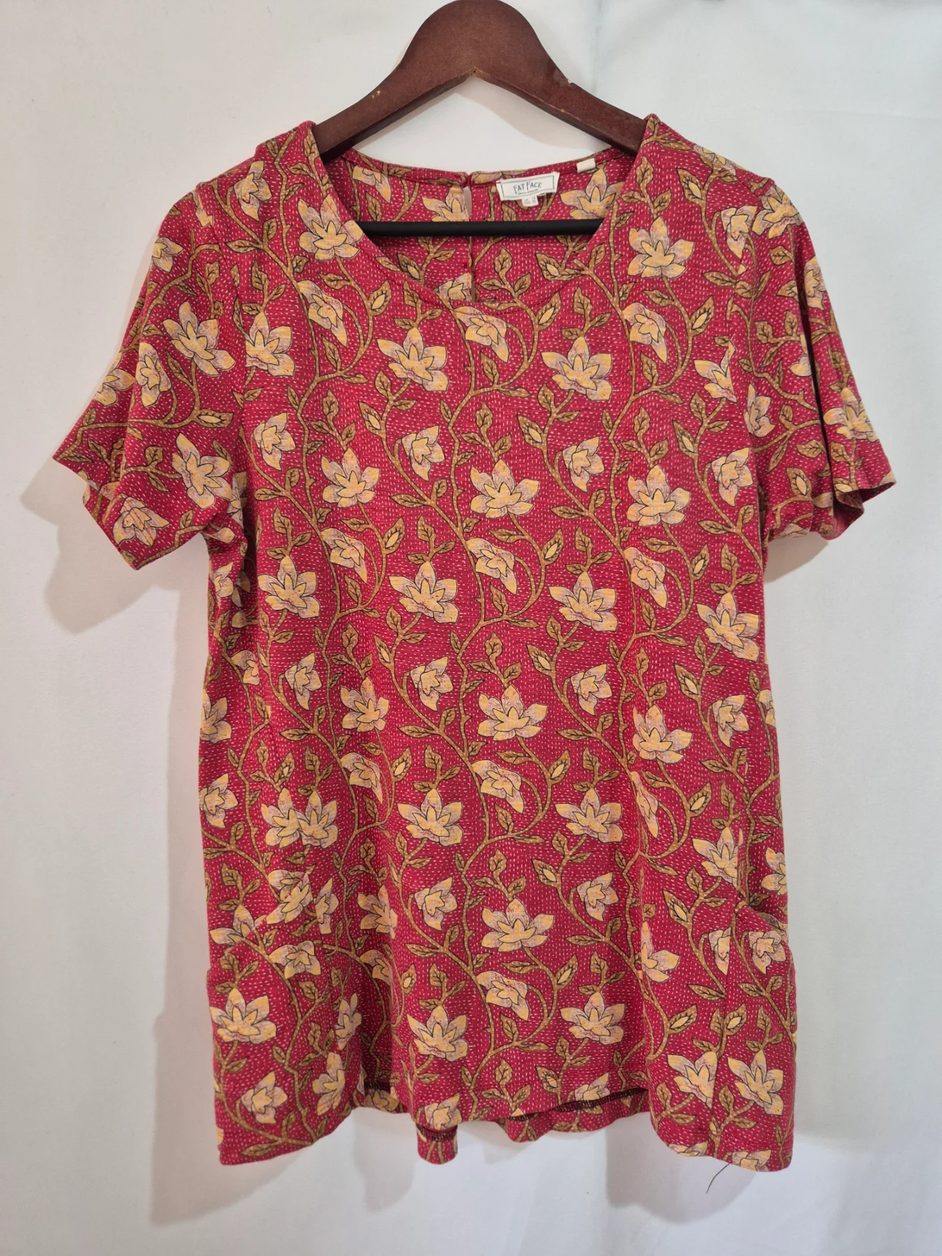 FatFace Simone Red Alhambra Palms Stitchwork Print Dress Tunic Womens Size 14 Boho