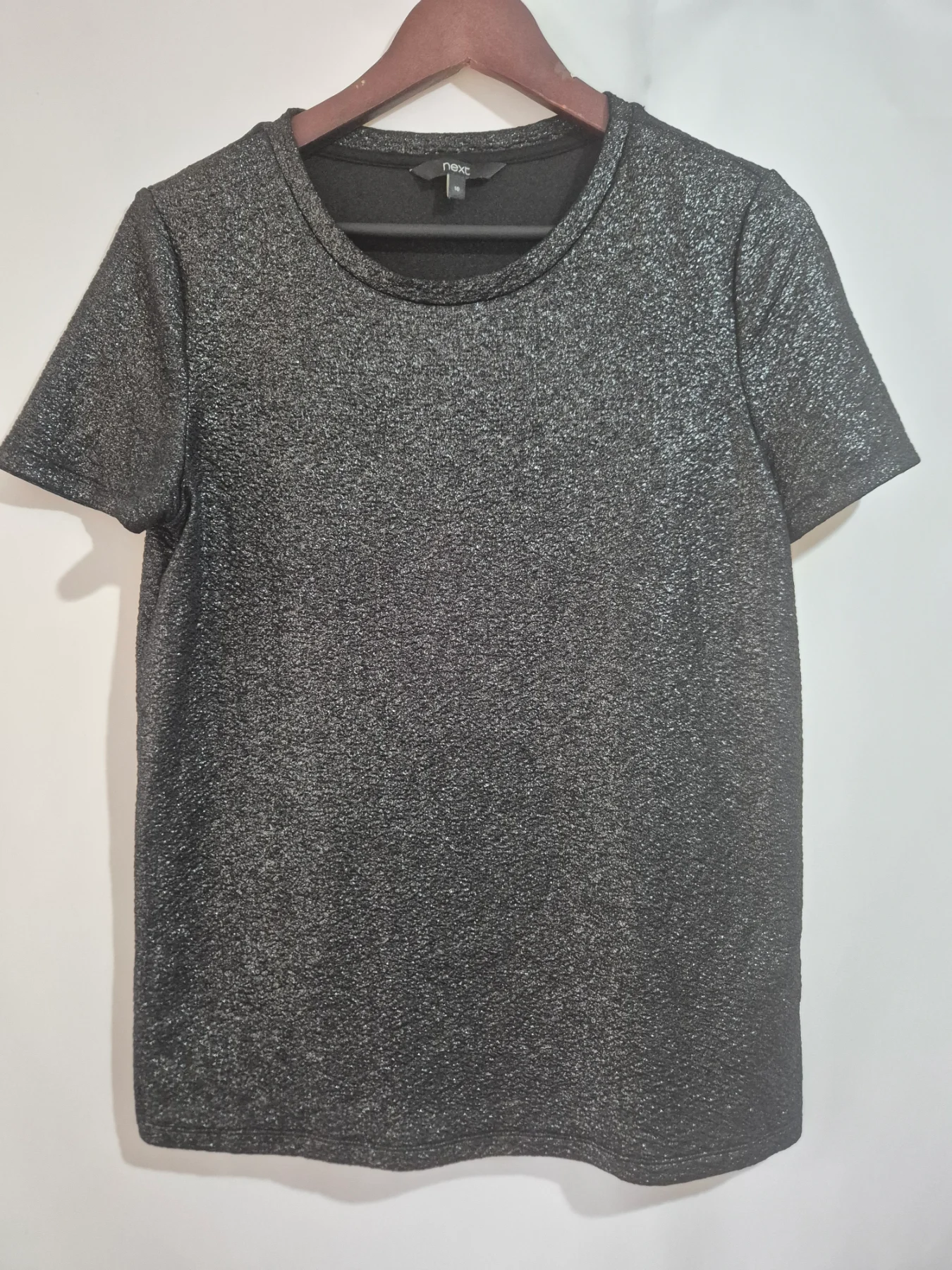 Next Silver Black Sparkly Top Womens Size 10 Metallic Shimmer Glitter Party Blouse