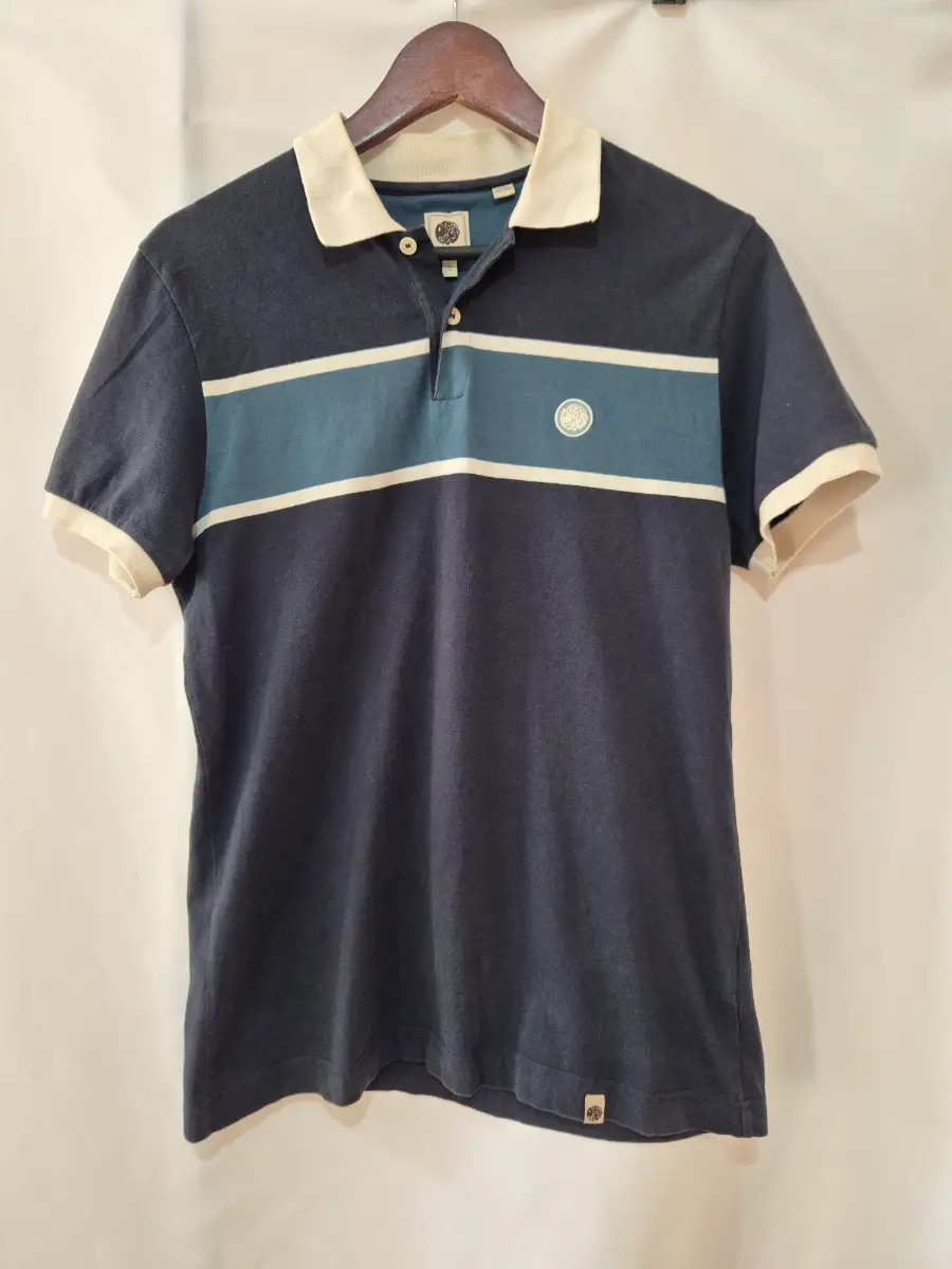 Pretty Green Navy Blue Polo Shirt Mens Size M Medium Chest Stripe Retro Mod Indie