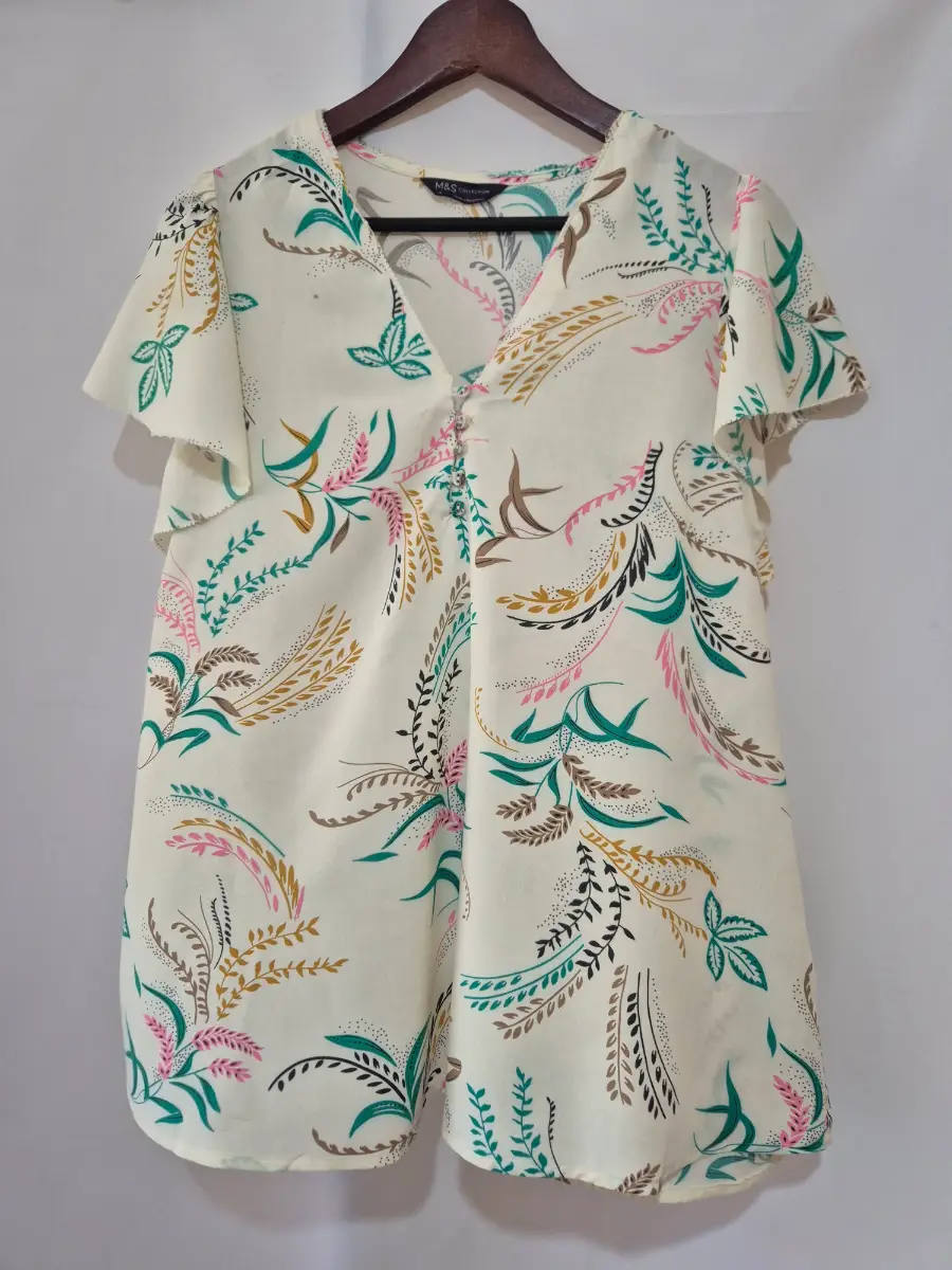 Women's Marks and Spencer M & S Short Sleeve Blouse Top size 14 White Floral