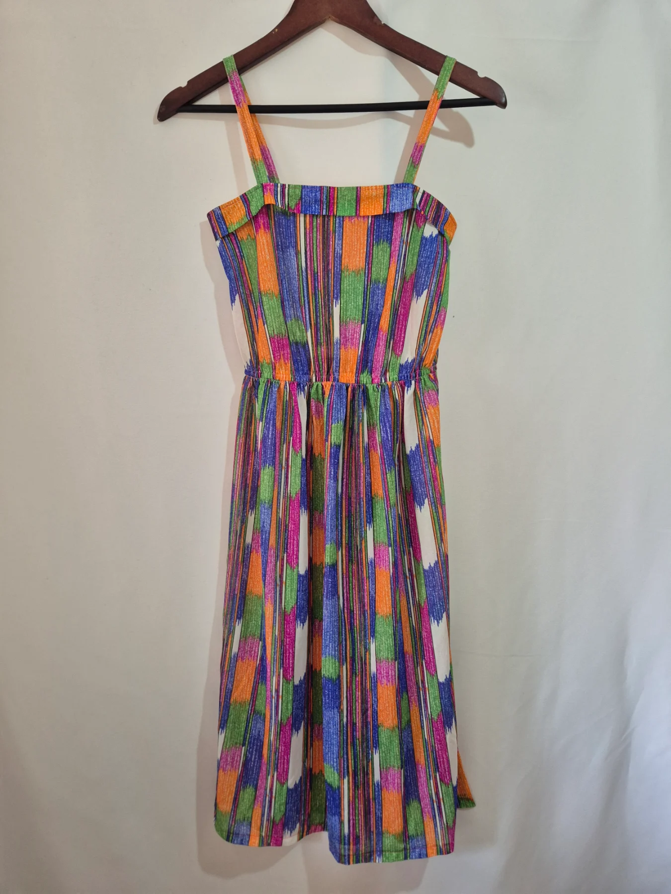 Vintage 70s Marie Claire Abstract Dress Womens Size 4-6 Strappy Midi Boho