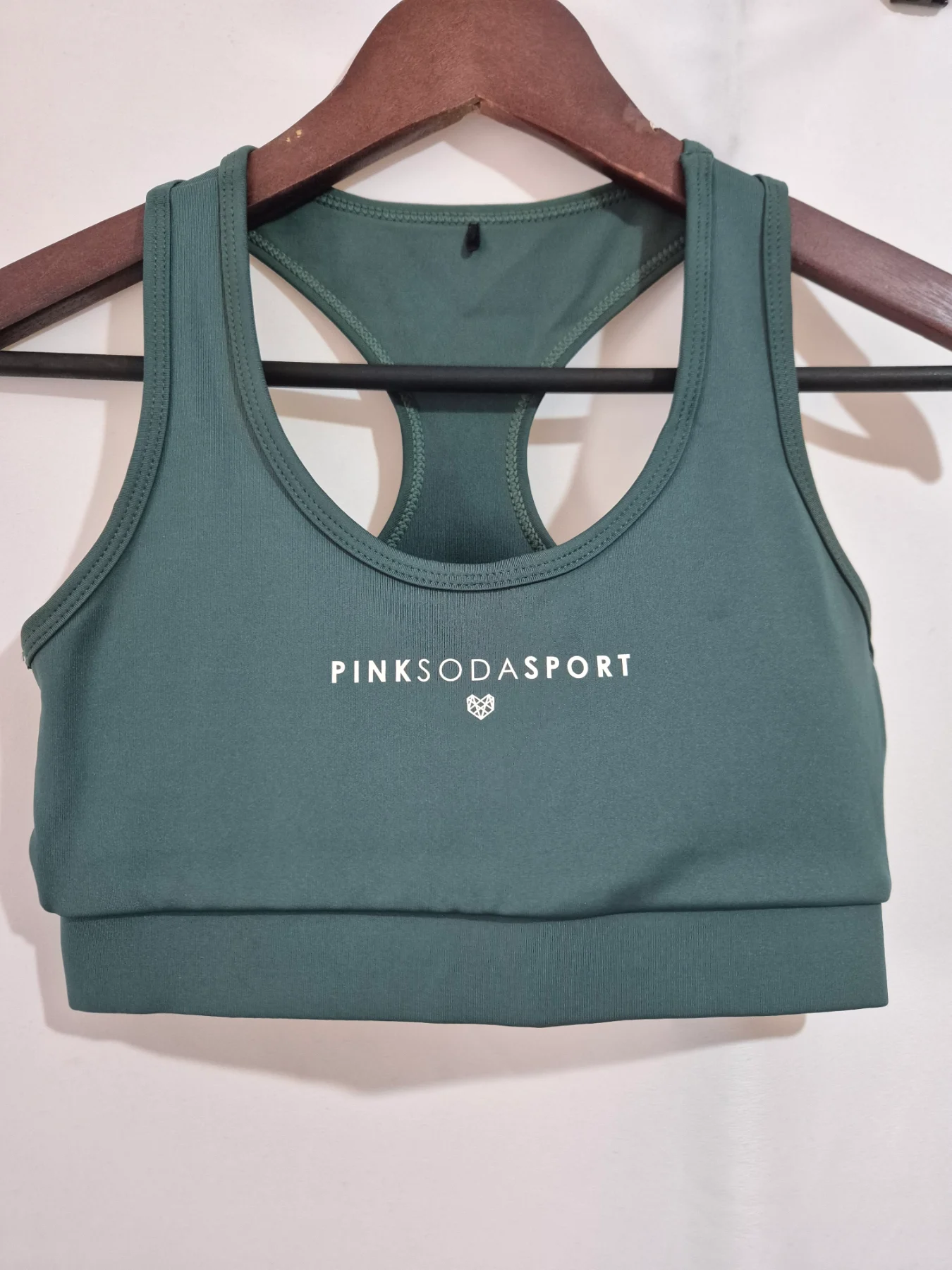 Pink Soda Sport Essentials Muscle Bra Size UK 8 Dark Green Ribbed Racerback Gym