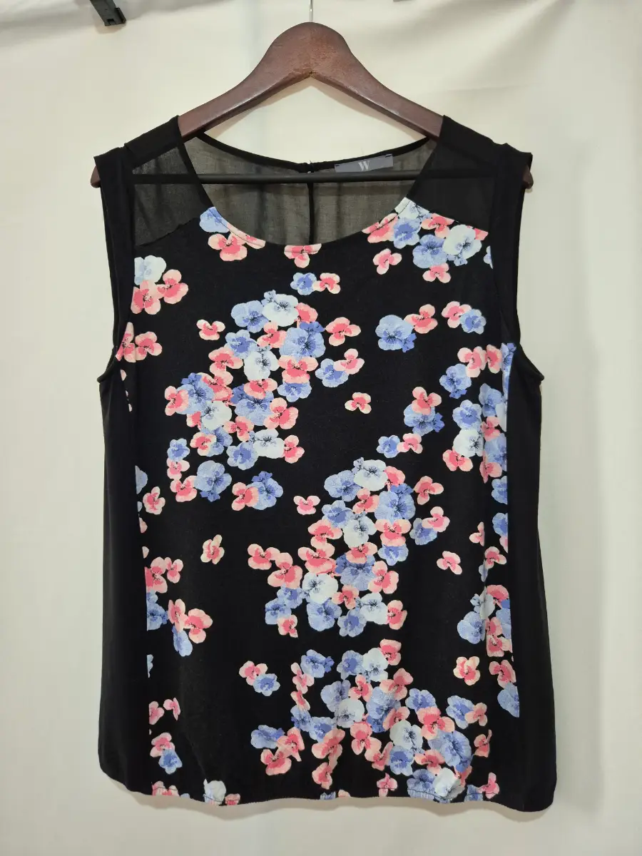 BHS Y2K Sleeveless Blouse Top size 18 Black Floral Print Summer Holiday Work