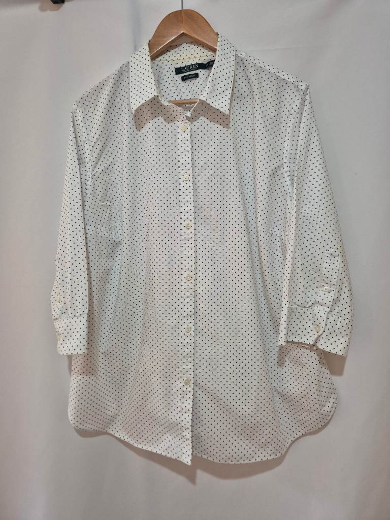 Women's Lauren Ralph Lauren 3/4 Sleeve size 3X 26-28 White Polka Dot Spring Summer