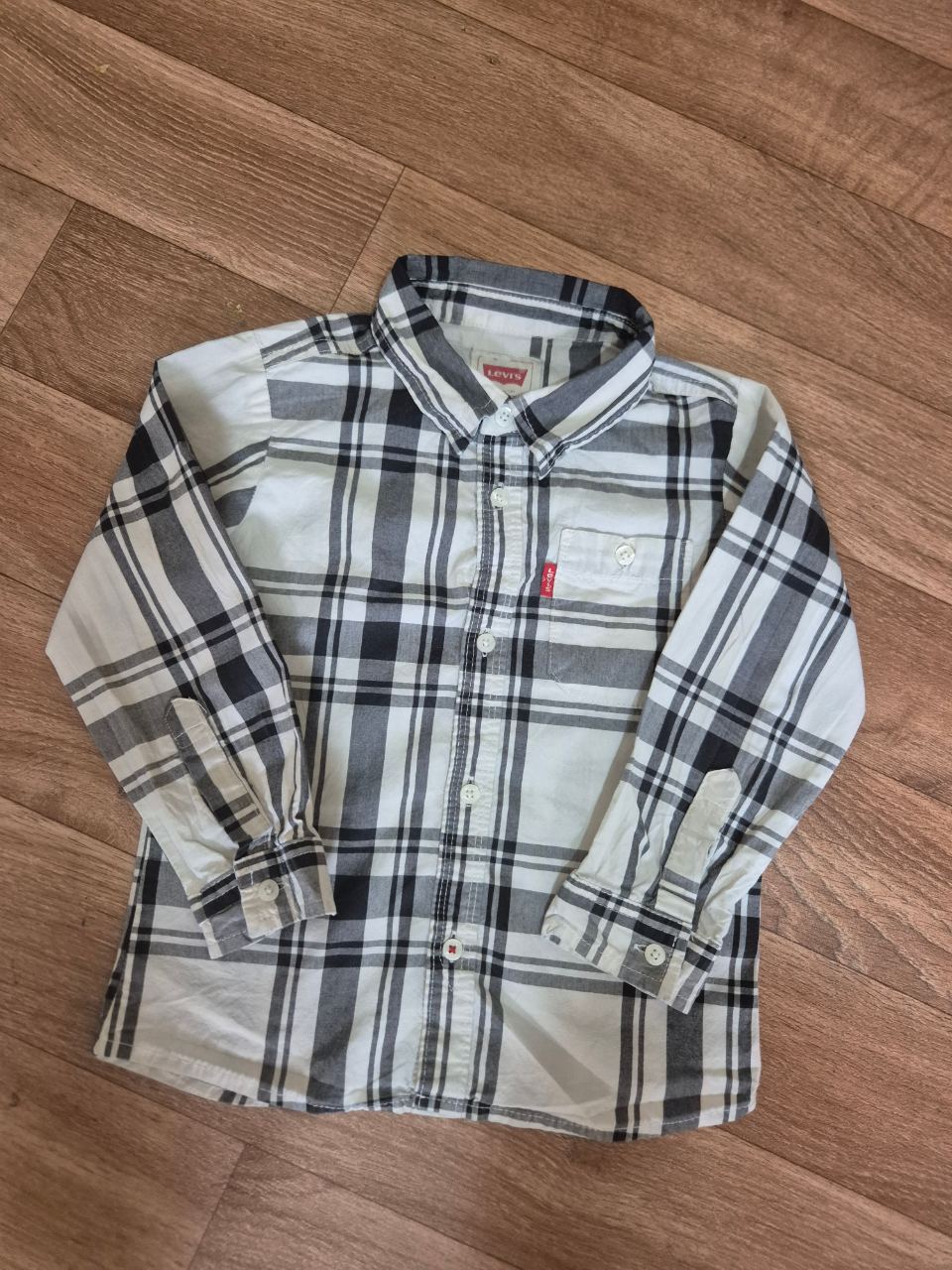 Boy's Levi's Long Sleeve Shirt size 3 Years Grey White Checked Smart Casual