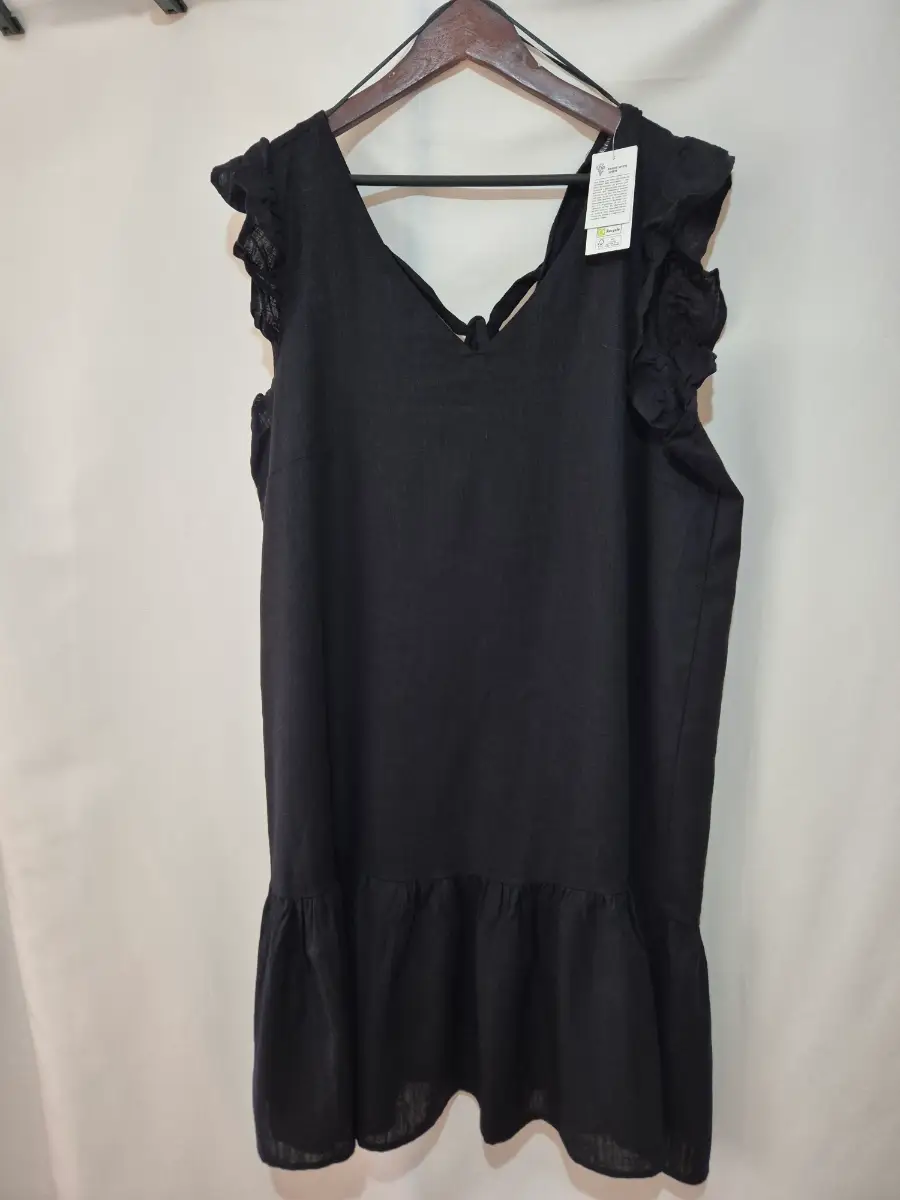Women's Pepco Sleeveless Dress size 16 Black V-Neck Knee Length Summer Holiday