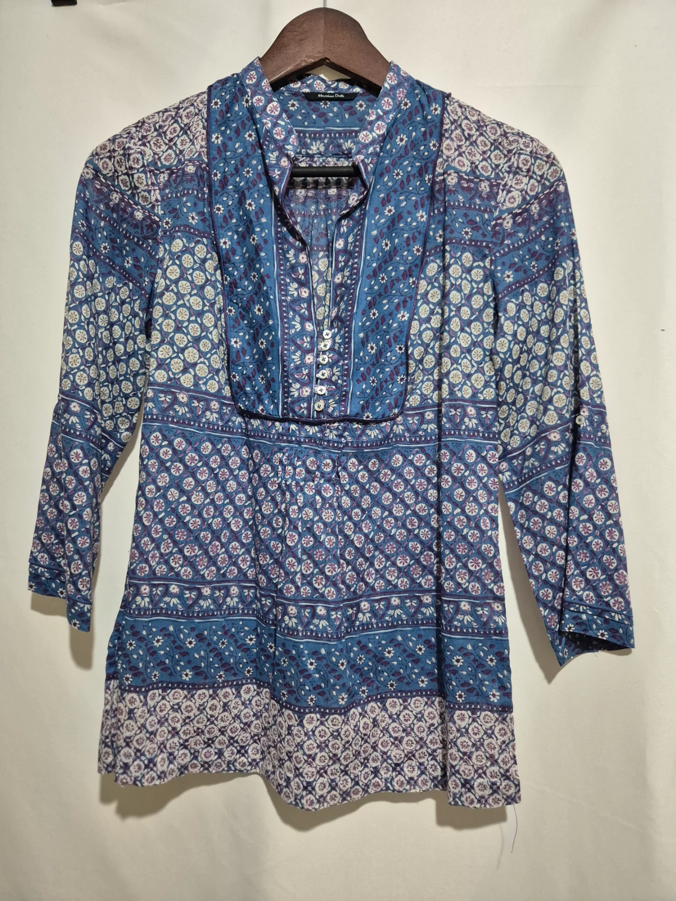 Massimo Dutti Floral Cotton Blouse Womens Size 10 Flower Print 3/4 Sleeve Top