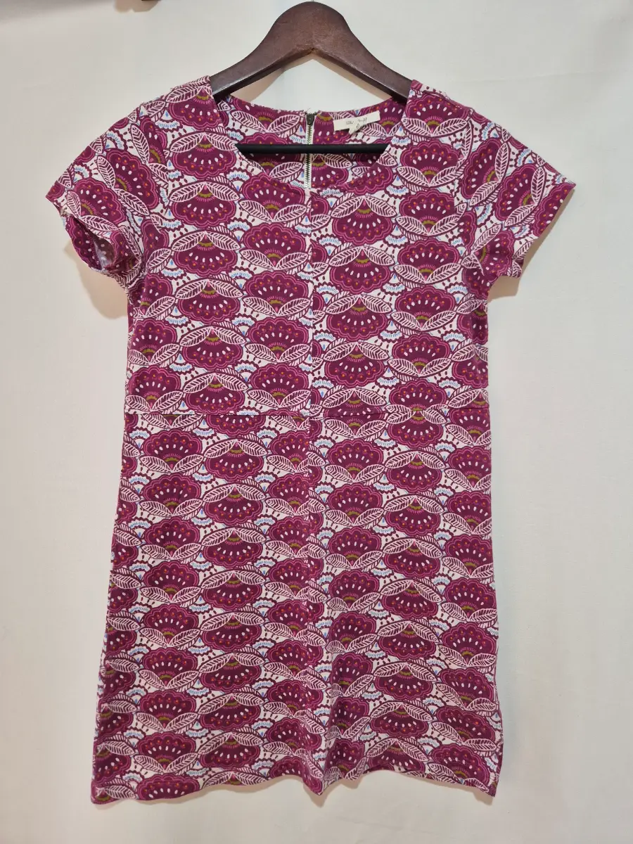 Women's White Stuff Short Sleeve Tunic Top size 8 Dark Pink Floral Spring Summer