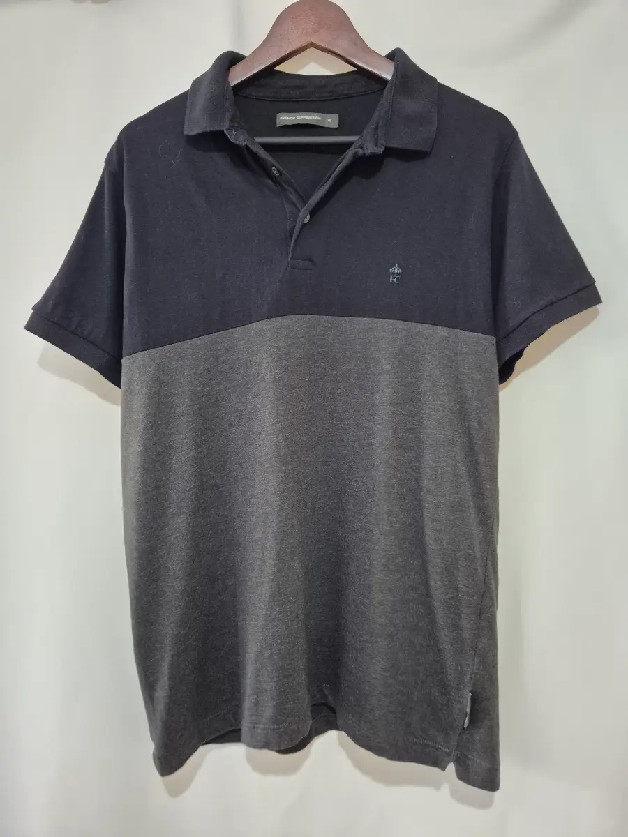 Men's French Connection Short Sleeve Polo Shirt XL Extra Large 42 Black Grey
