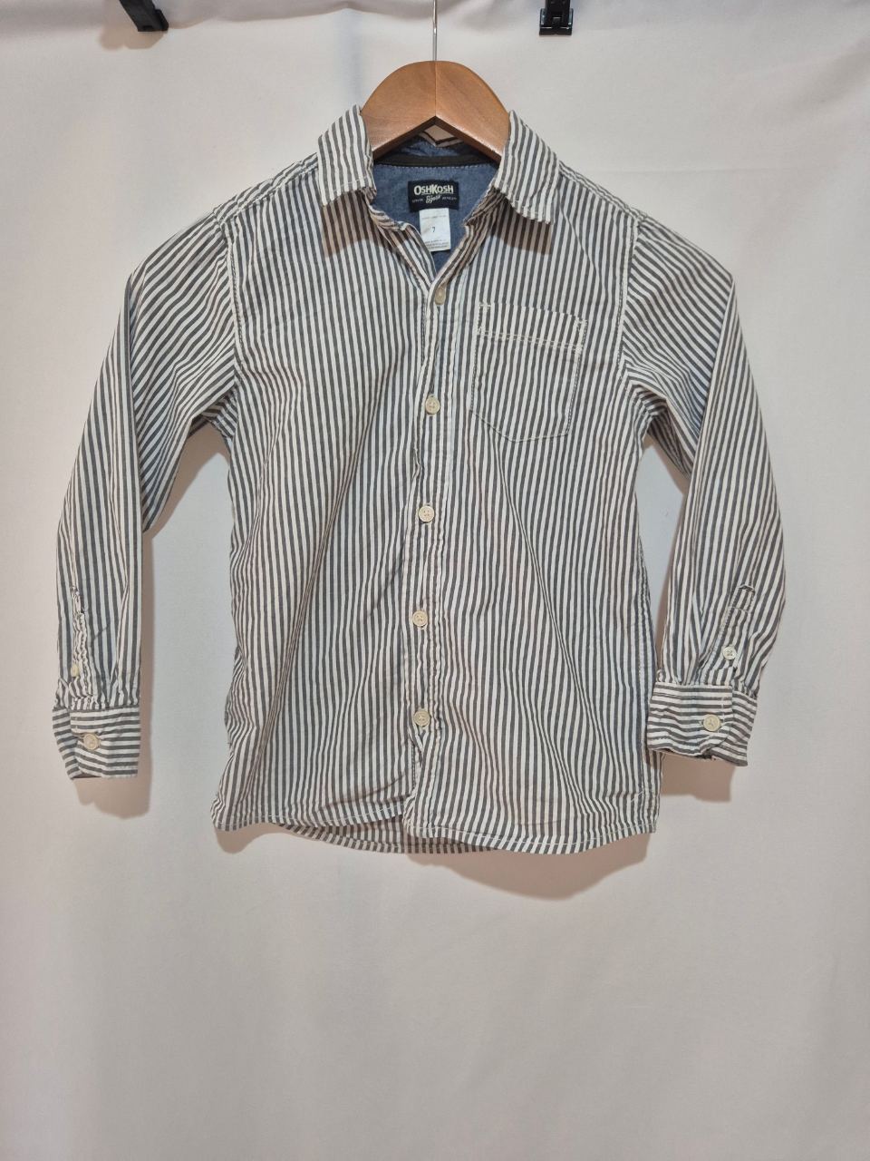 Boys Oshkosh B'Gosh Long Sleeve Shirt size 7 years Grey Striped Smart Casual
