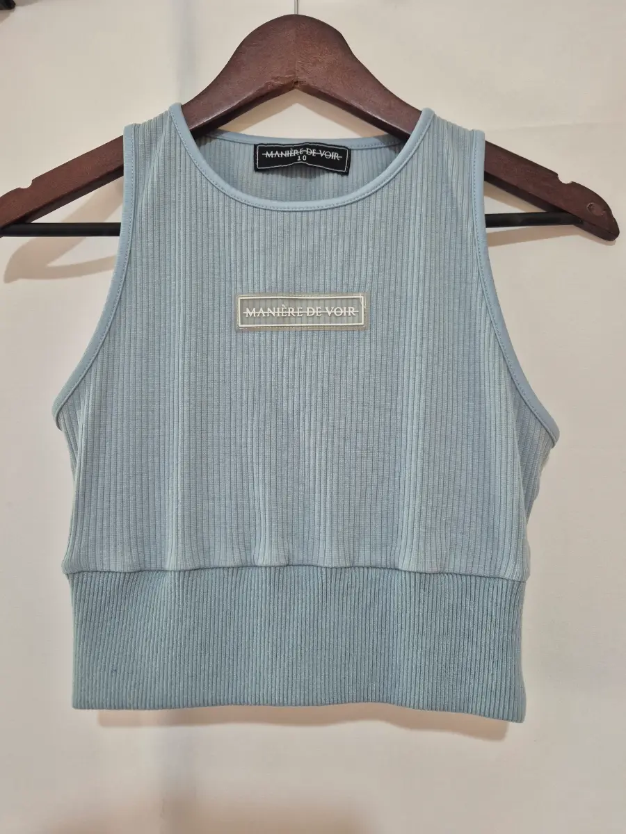 Women's Maniere De Voir Cropped Vest Top size 10 Light Blue Ribbed Sports Running