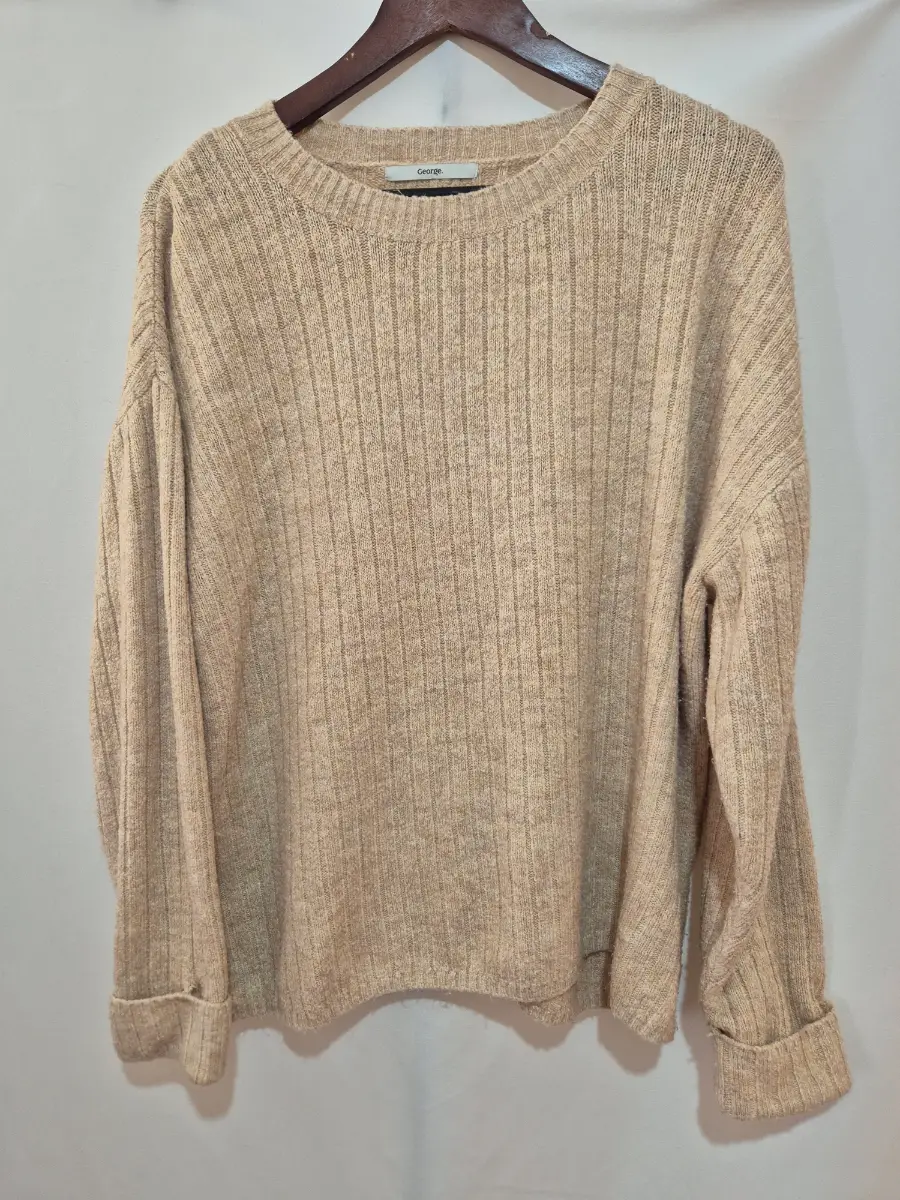 George Beige Knitted Jumper Size L Large 16 18 Womens Cosy Knitwear Sweater Top