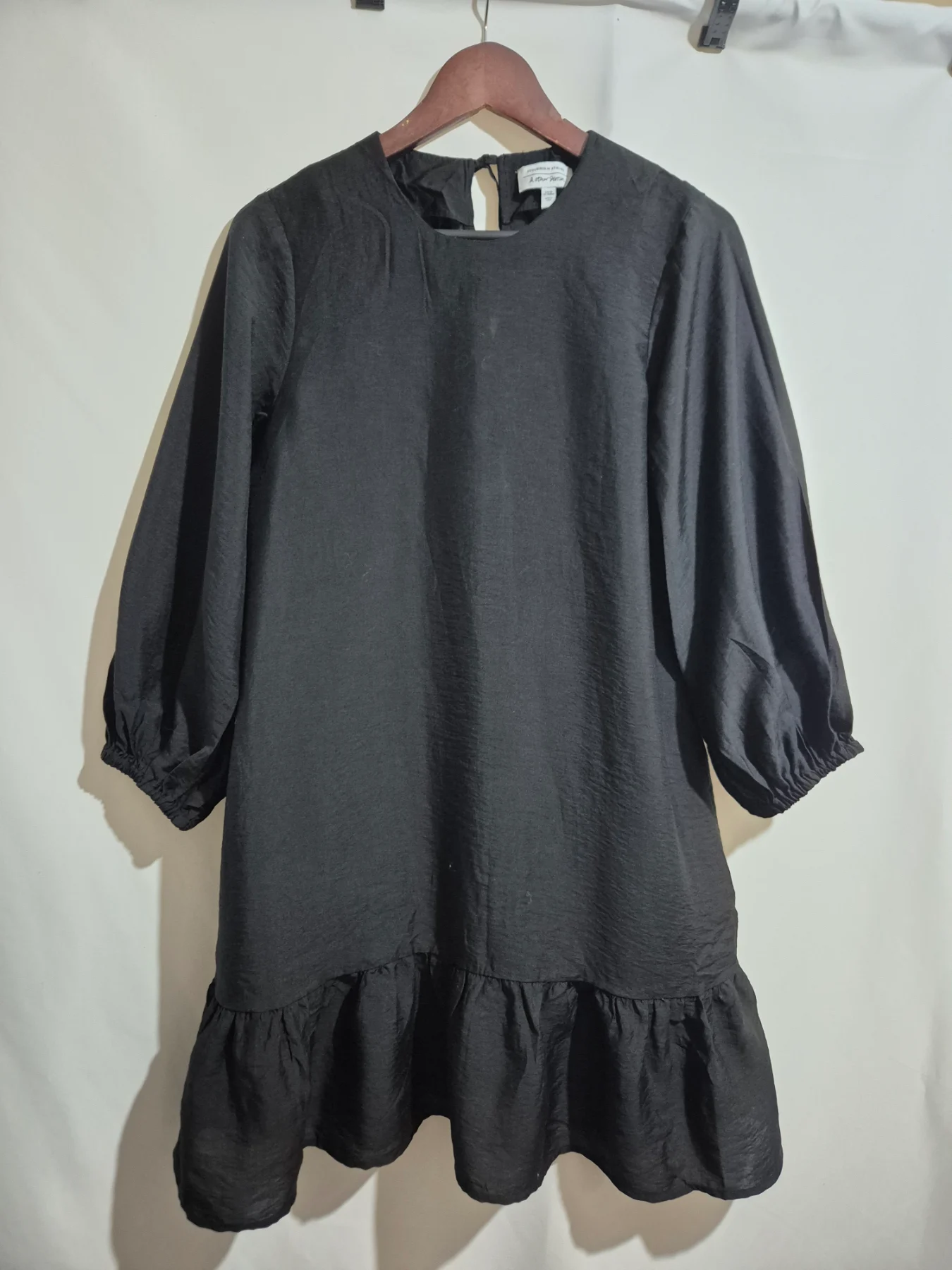 & Other Stories Black Smock Dress Size 10 Ruffle Drop Hem Puff Sleeve Stockholm Atelier