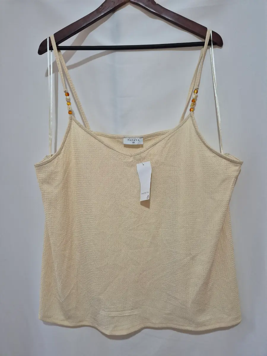 Women's Papaya Sleeveless Vest Camisole Top size 22 Cream Bead Detail Spaghetti Straps
