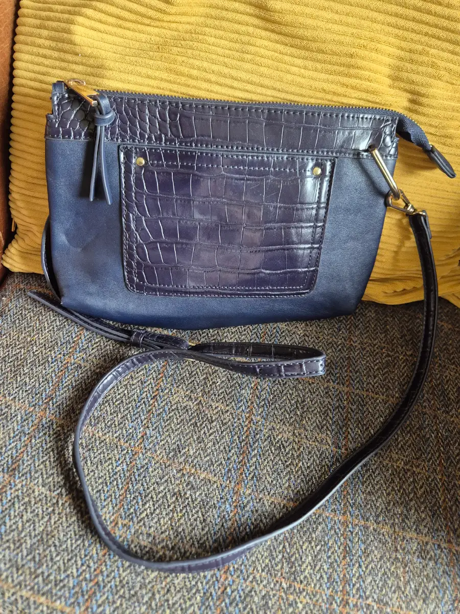 Women's Monsoon Handbag size 11 x 7 x 2 Inches Navy Faux Leather